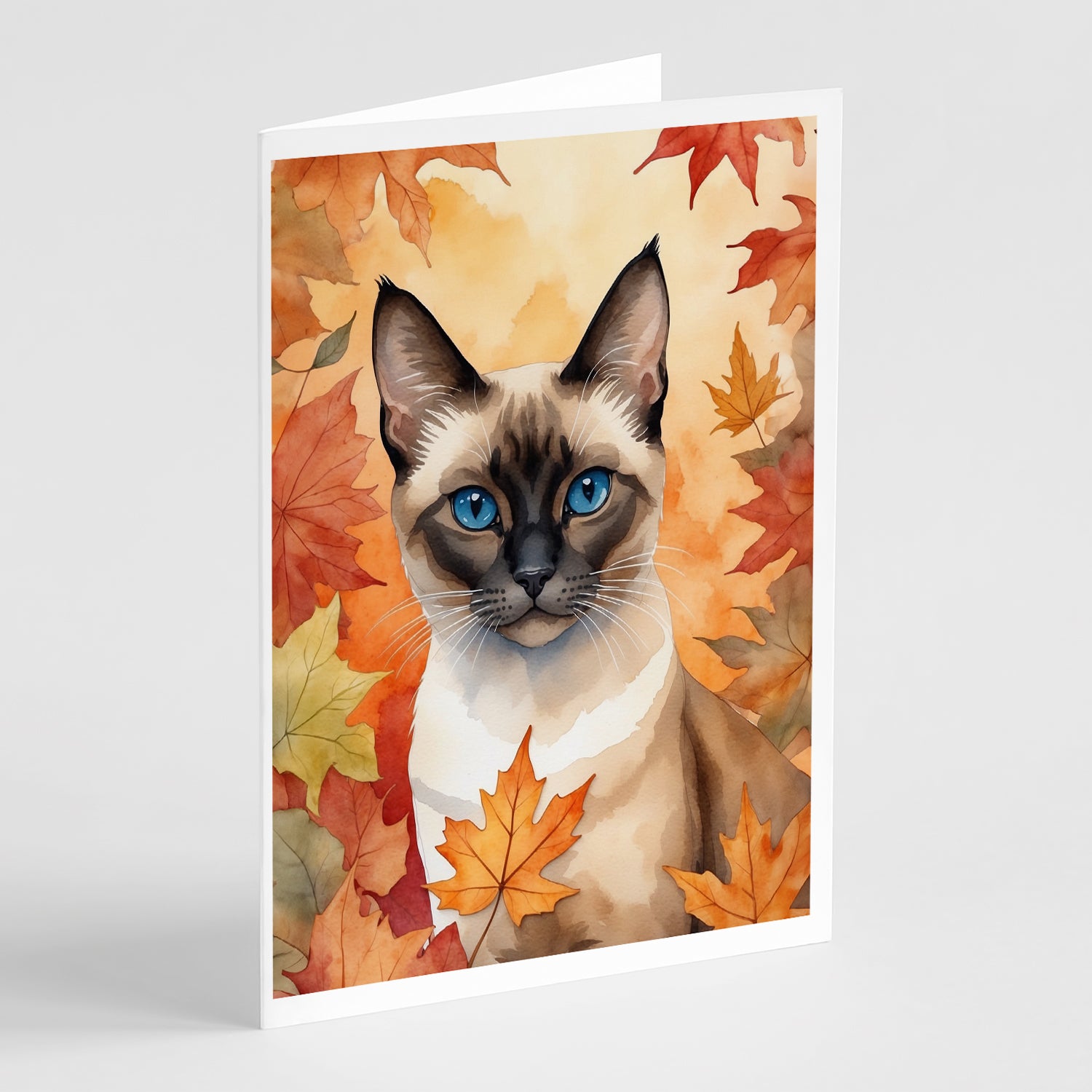 Buy this Siamese Cat in Fall Leaves Greeting Cards Pack of 8