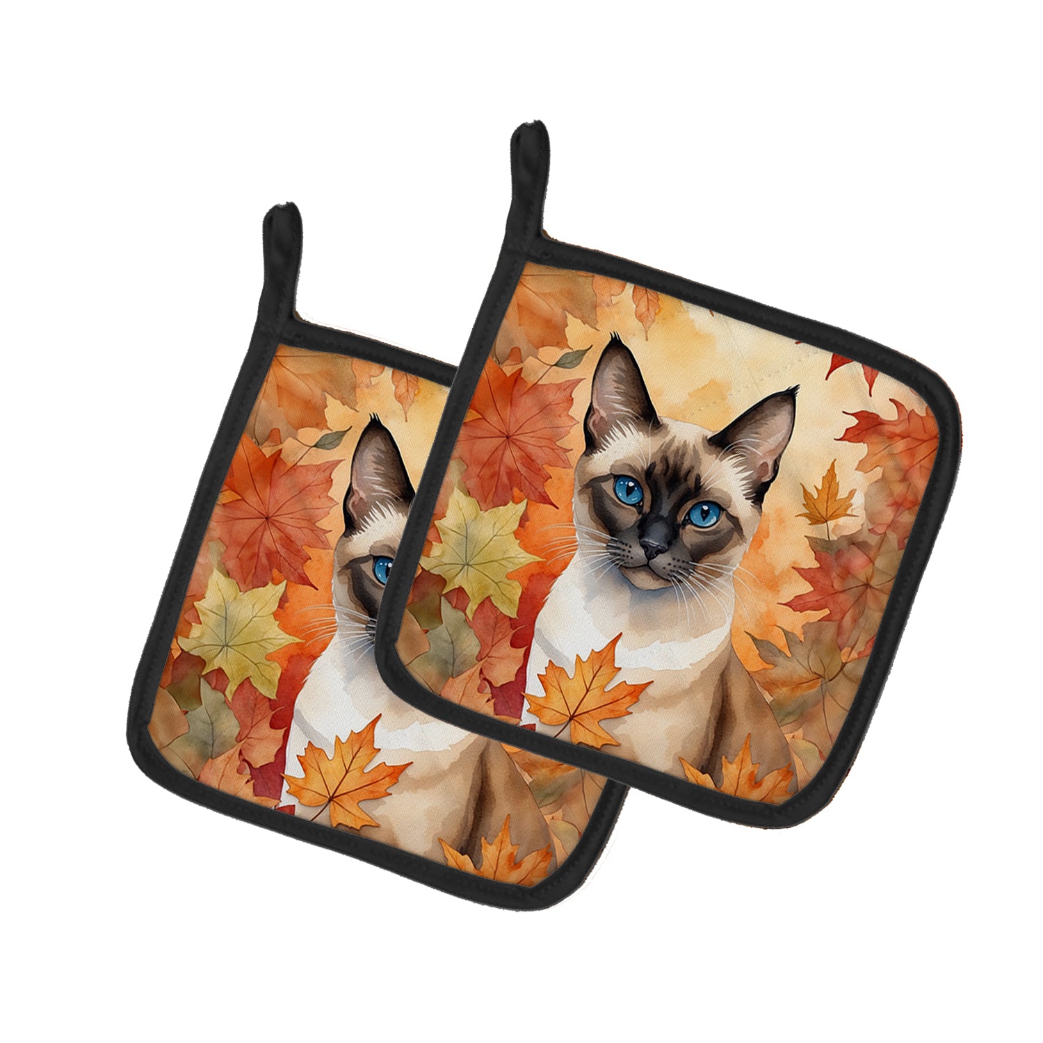 Buy this Siamese Cat in Fall Leaves Pair of Pot Holders