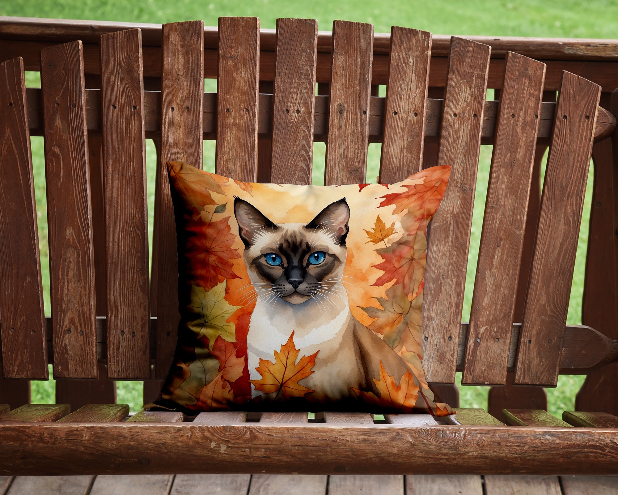 Buy this Siamese Cat in Fall Leaves Throw Pillow