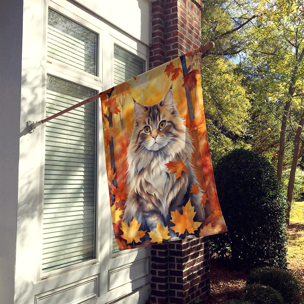 Buy this Siberian Cat in Fall Leaves House Flag