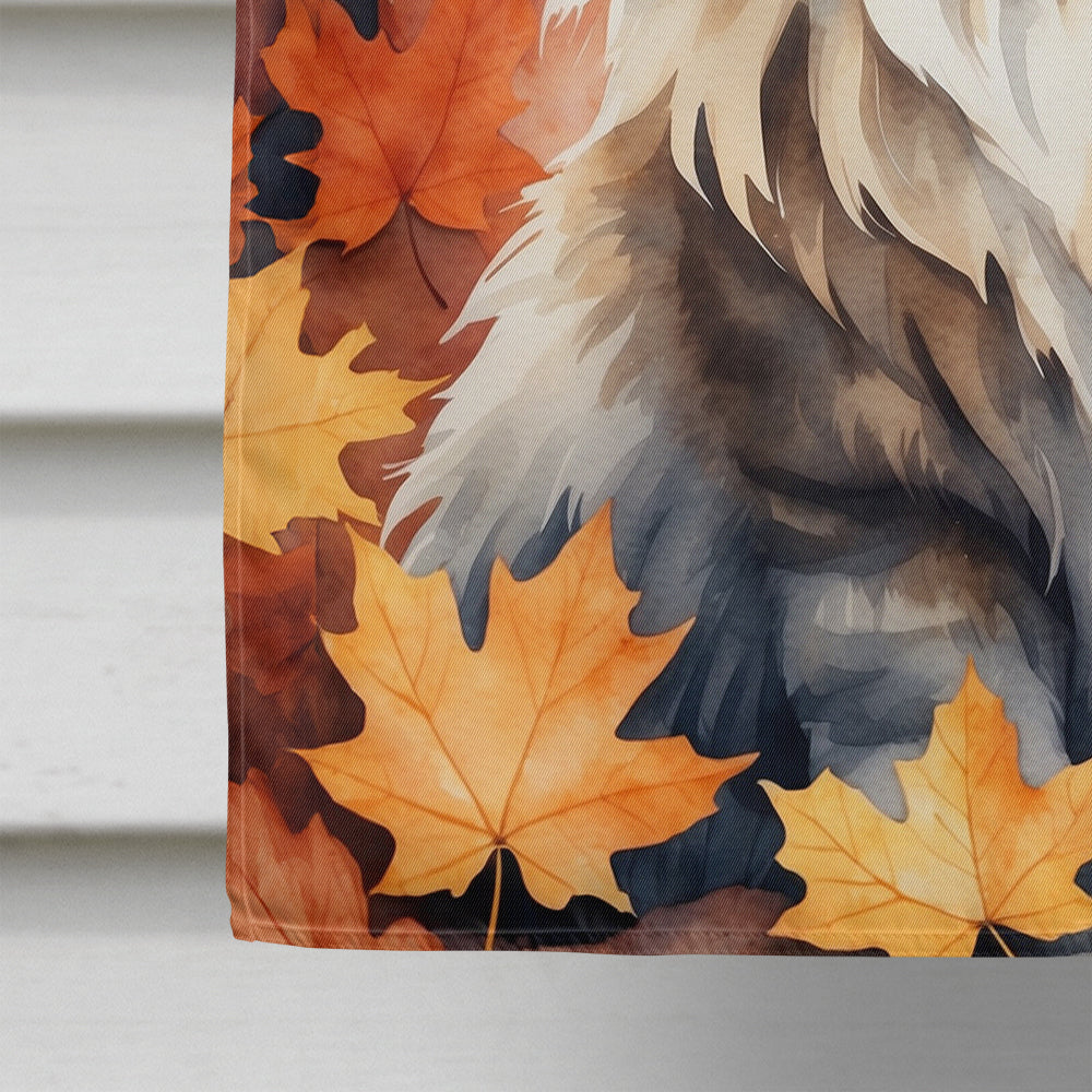 Siberian Cat in Fall Leaves House Flag