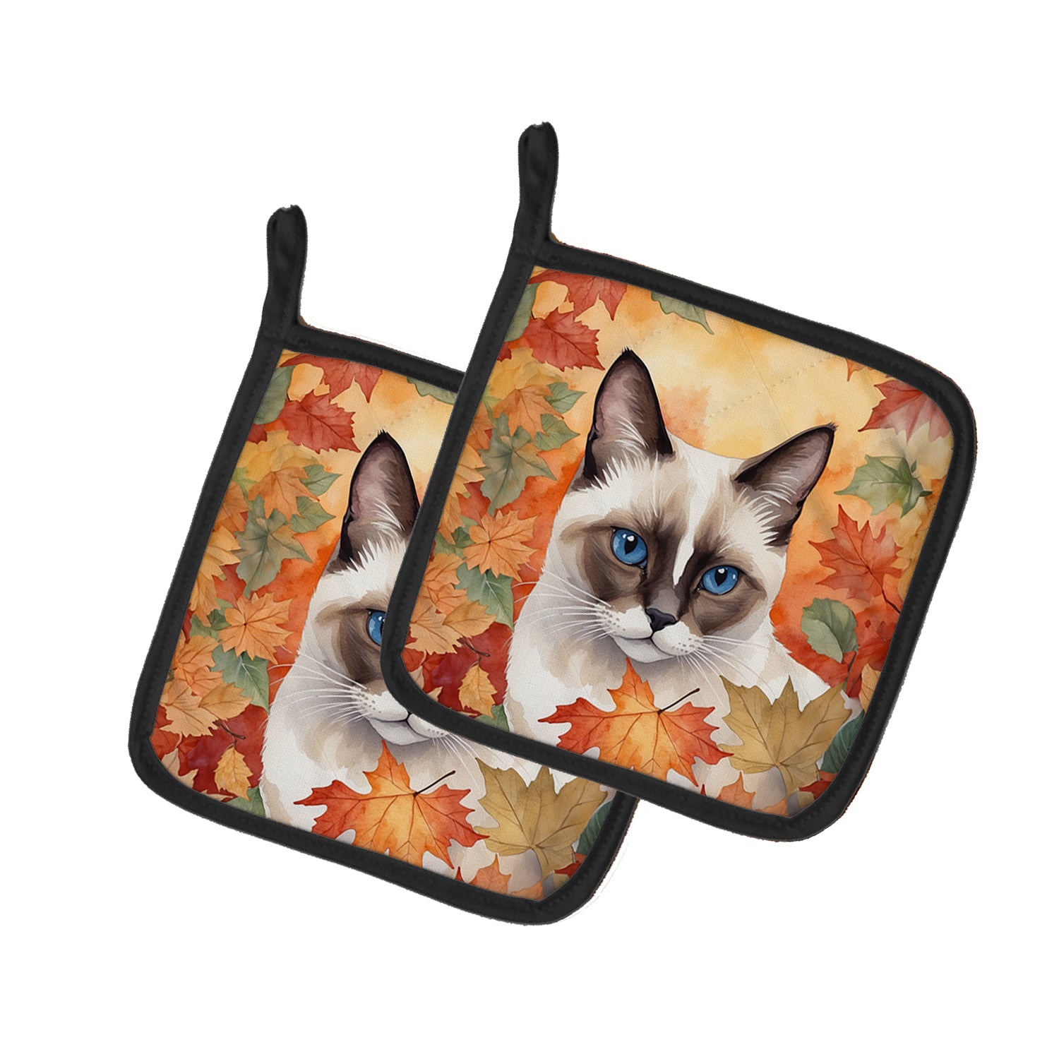 Buy this Snowshoe Cat in Fall Leaves Pair of Pot Holders