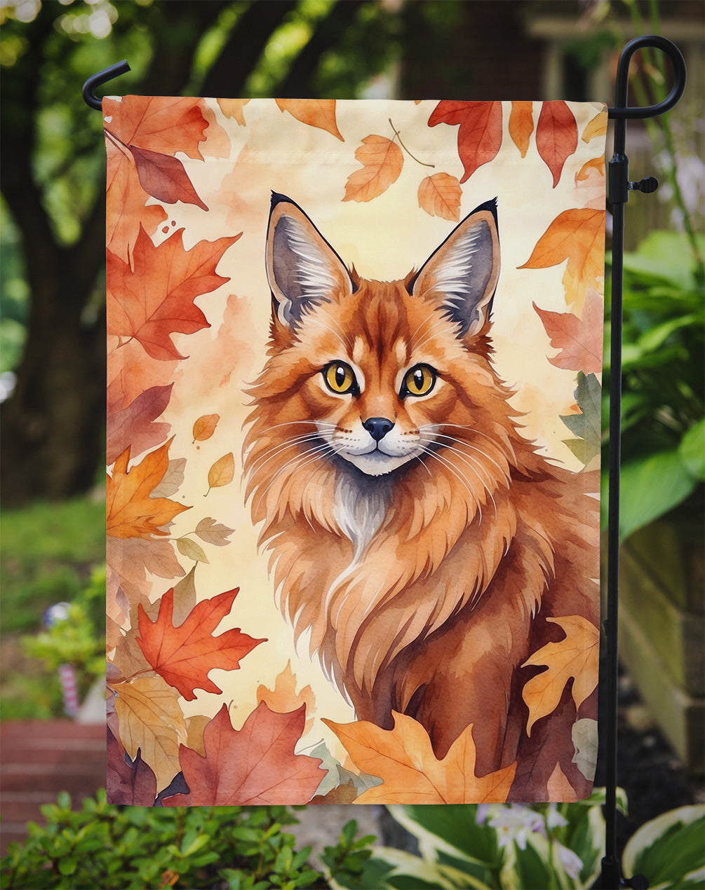 Somali Cat in Fall Leaves Garden Flag