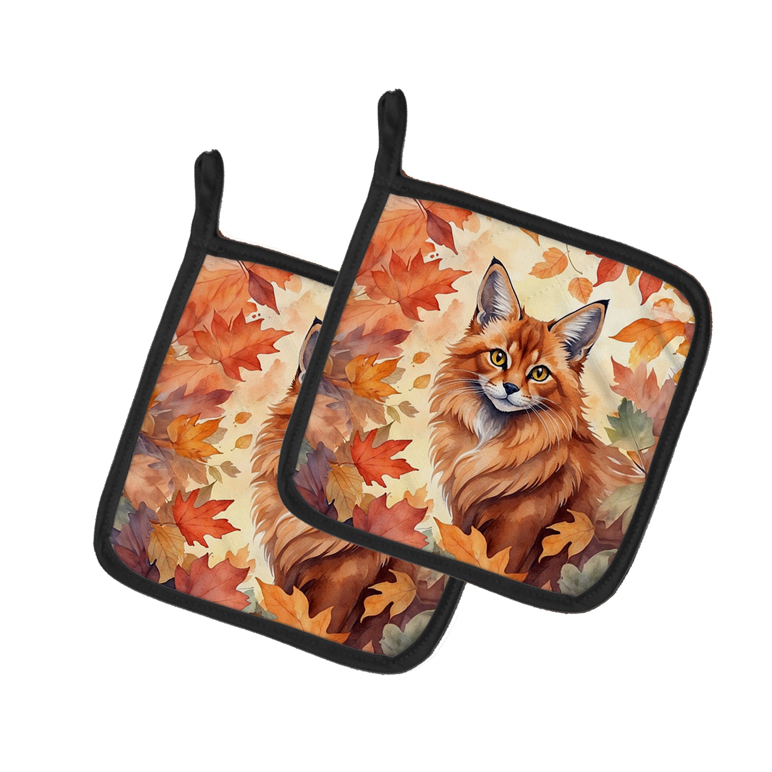 Buy this Somali Cat in Fall Leaves Pair of Pot Holders