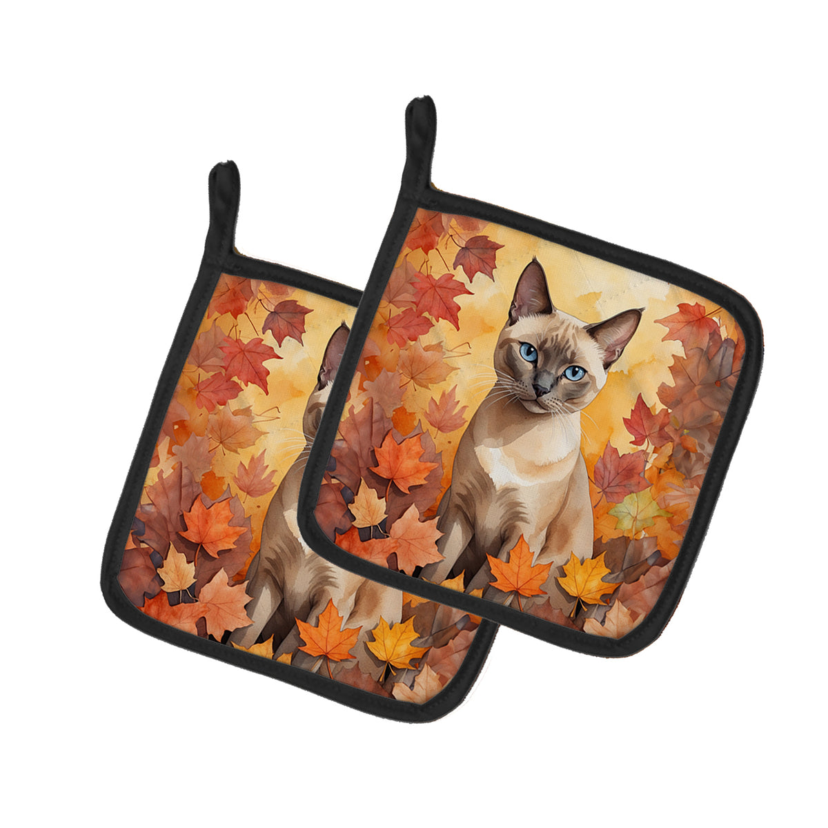 Buy this Tonkinese Cat in Fall Leaves Pair of Pot Holders