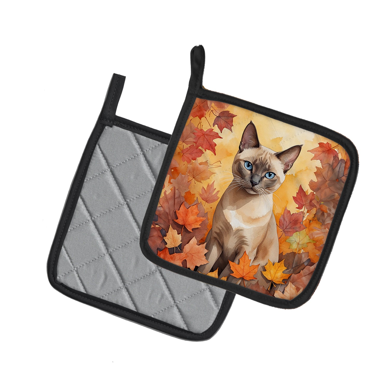 Tonkinese Cat in Fall Leaves Pair of Pot Holders