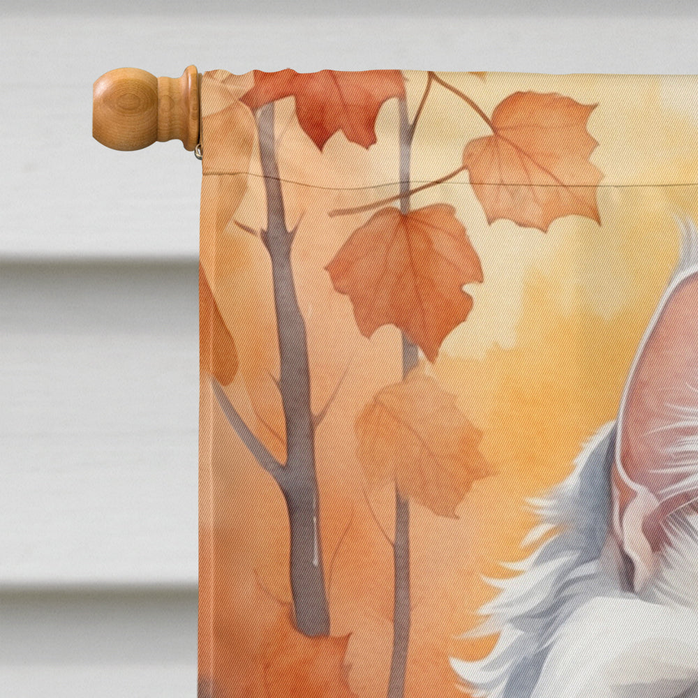 Turkish Angora Cat in Fall Leaves House Flag