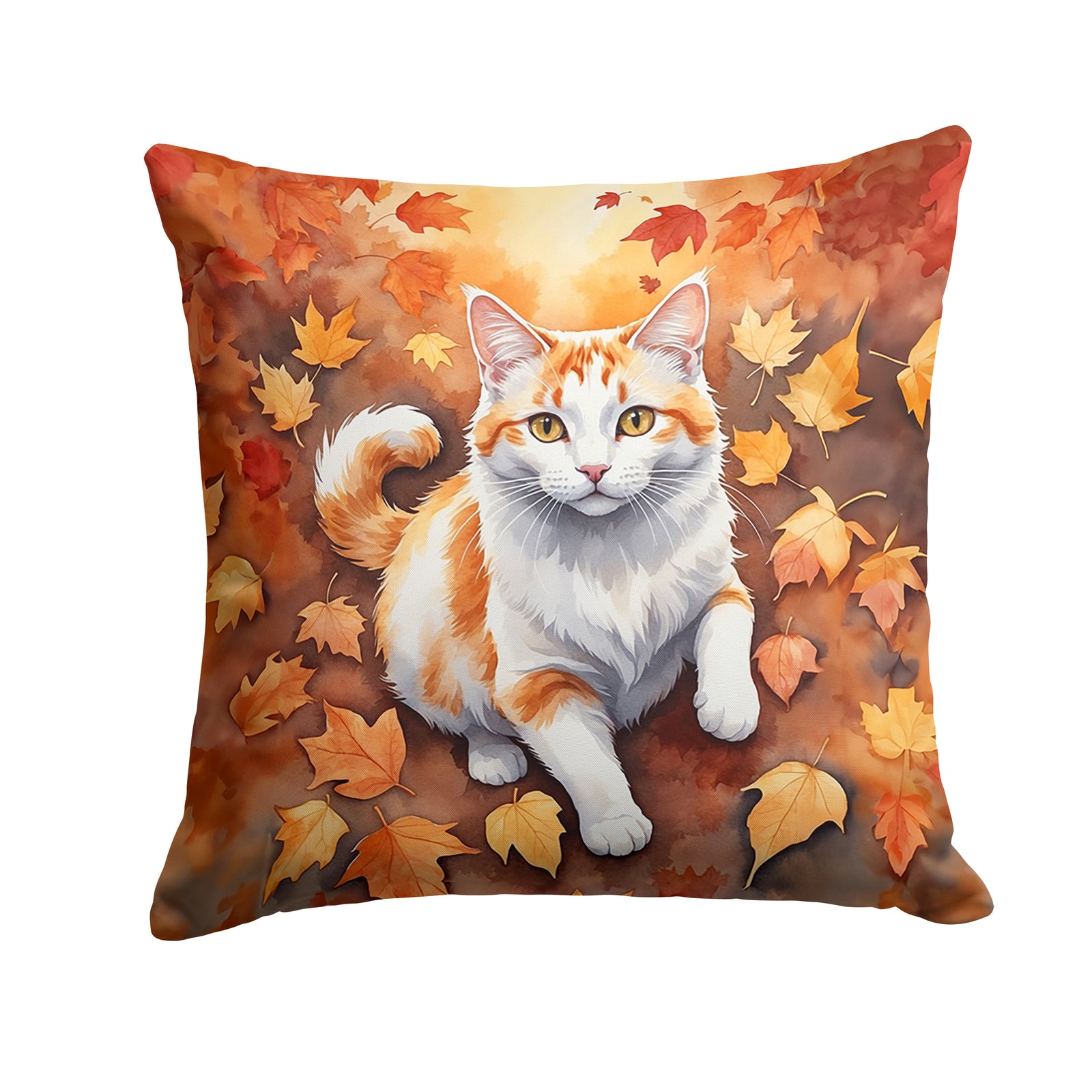 Buy this Turkish Van Cat in Fall Leaves Throw Pillow