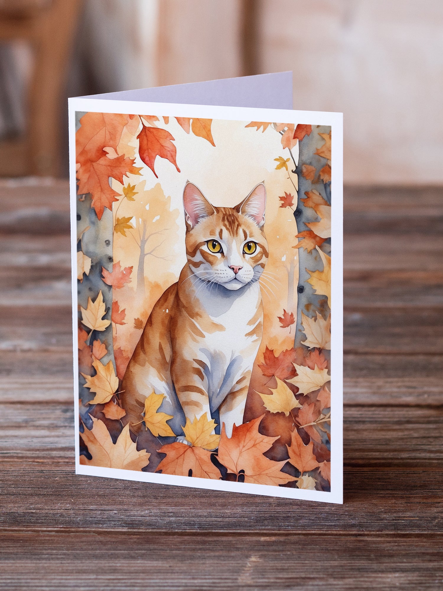 Buy this Ural Rex Cat in Fall Leaves Greeting Cards Pack of 8