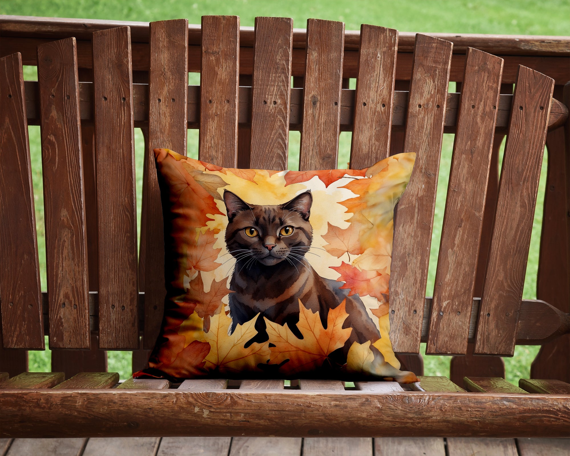 Buy this York Chocolate Cat in Fall Leaves Throw Pillow