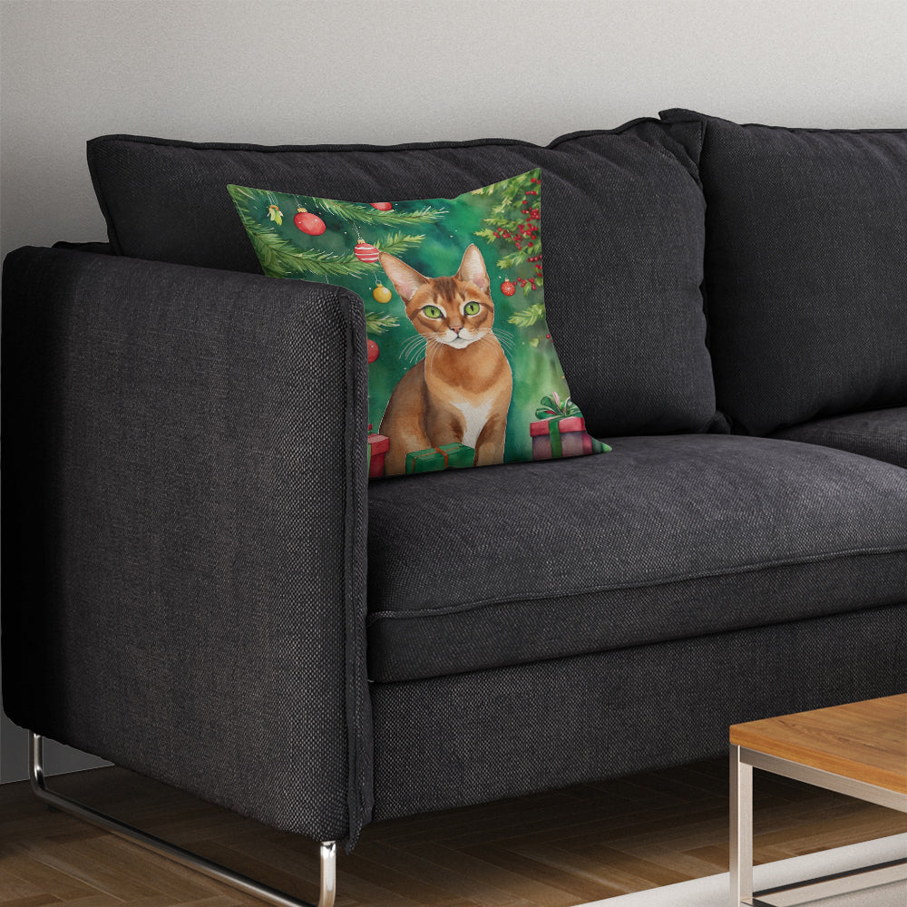 Abyssinian Cat By the Christmas Tree Throw Pillow