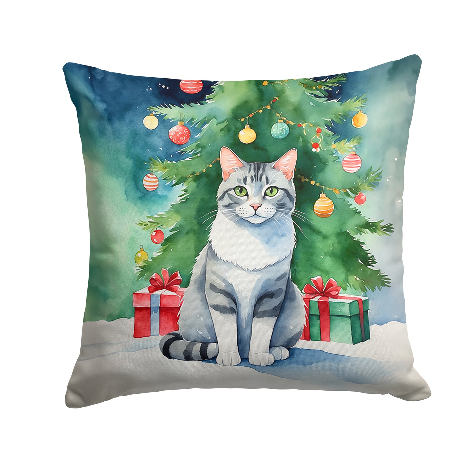 Buy this Aegean Cat By the Christmas Tree Throw Pillow