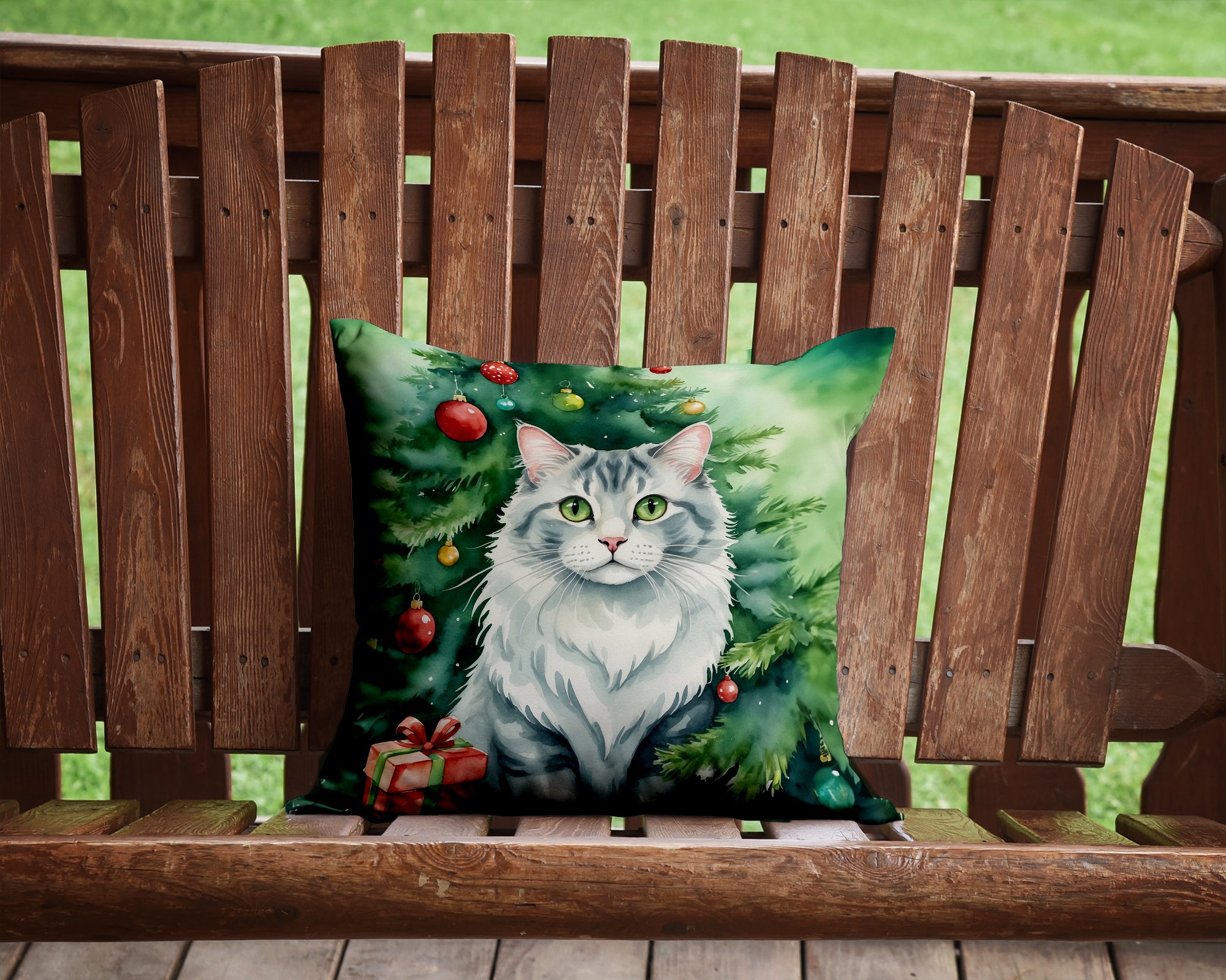 Buy this American Curl Cat By the Christmas Tree Throw Pillow