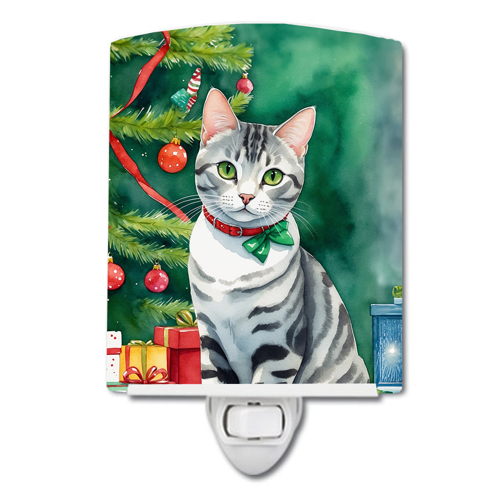 Buy this American Shorthair Cat By the Christmas Tree Ceramic Night Light