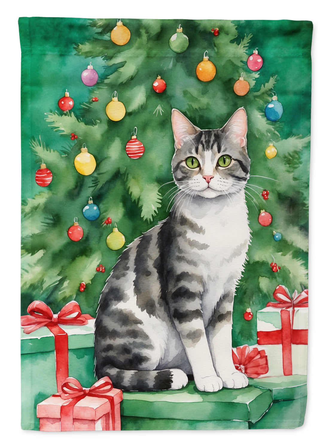 Buy this American Wirehair Cat By the Christmas Tree House Flag