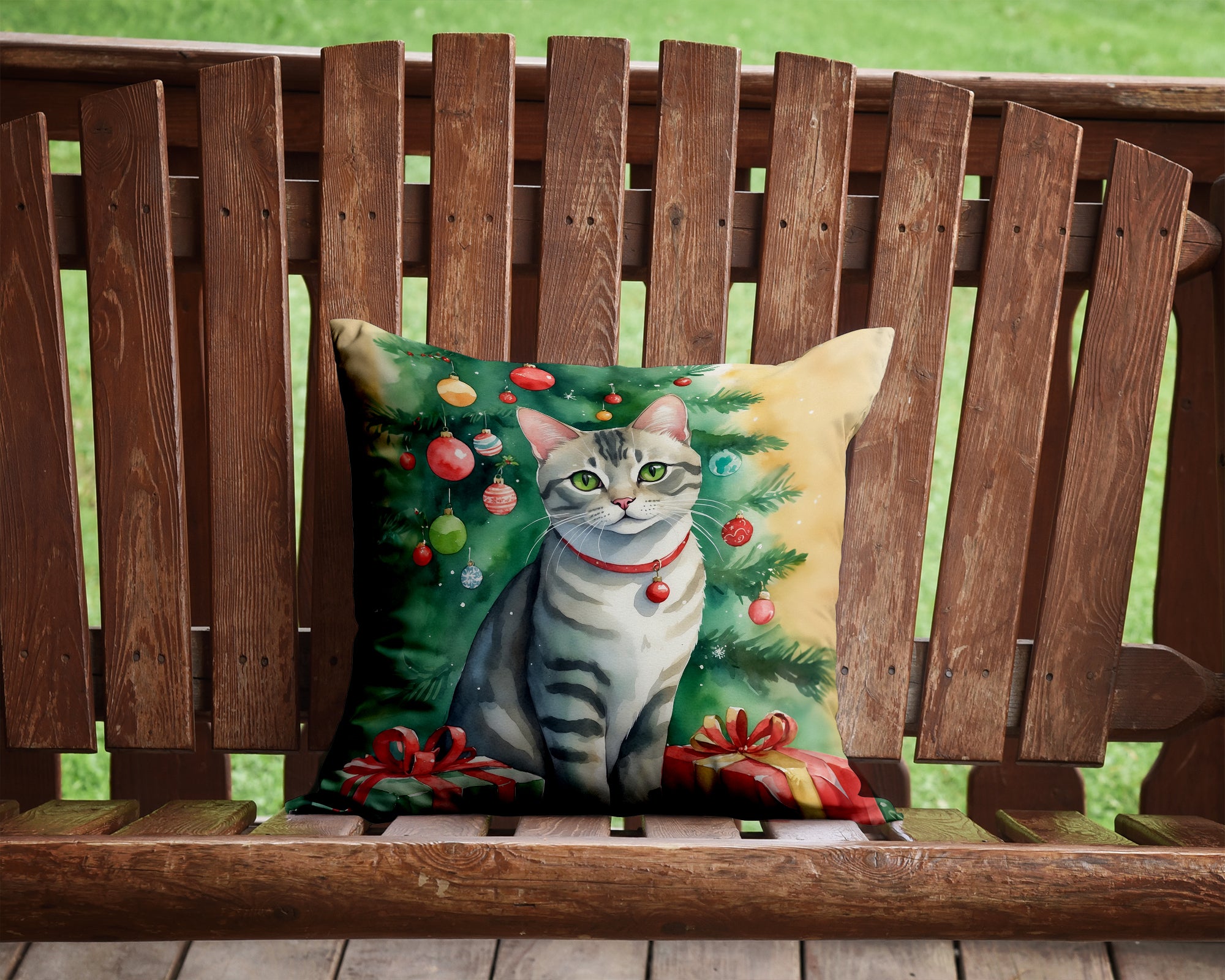 Buy this Asian Cat By the Christmas Tree Throw Pillow