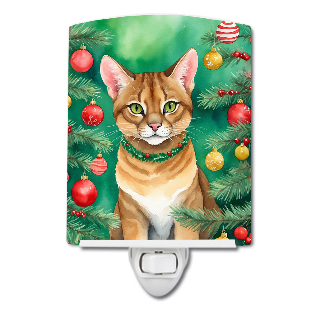 Buy this Chausie Cat By the Christmas Tree Ceramic Night Light