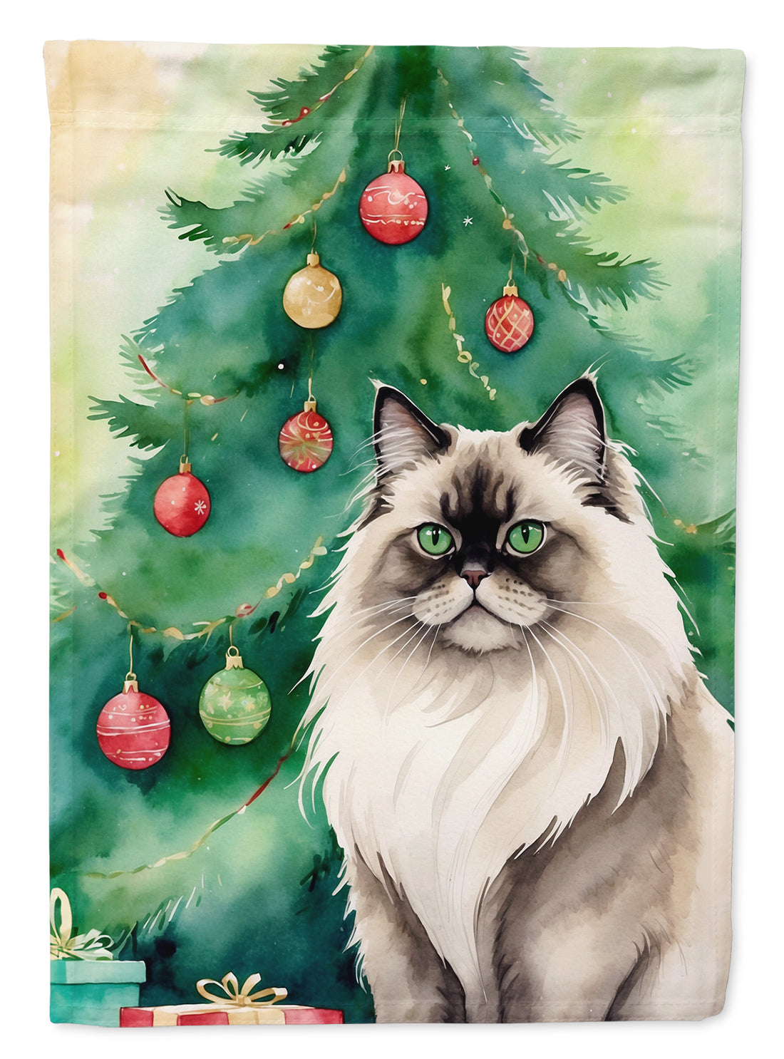 Buy this Colorpoint Longhair Cat By the Christmas Tree Garden Flag