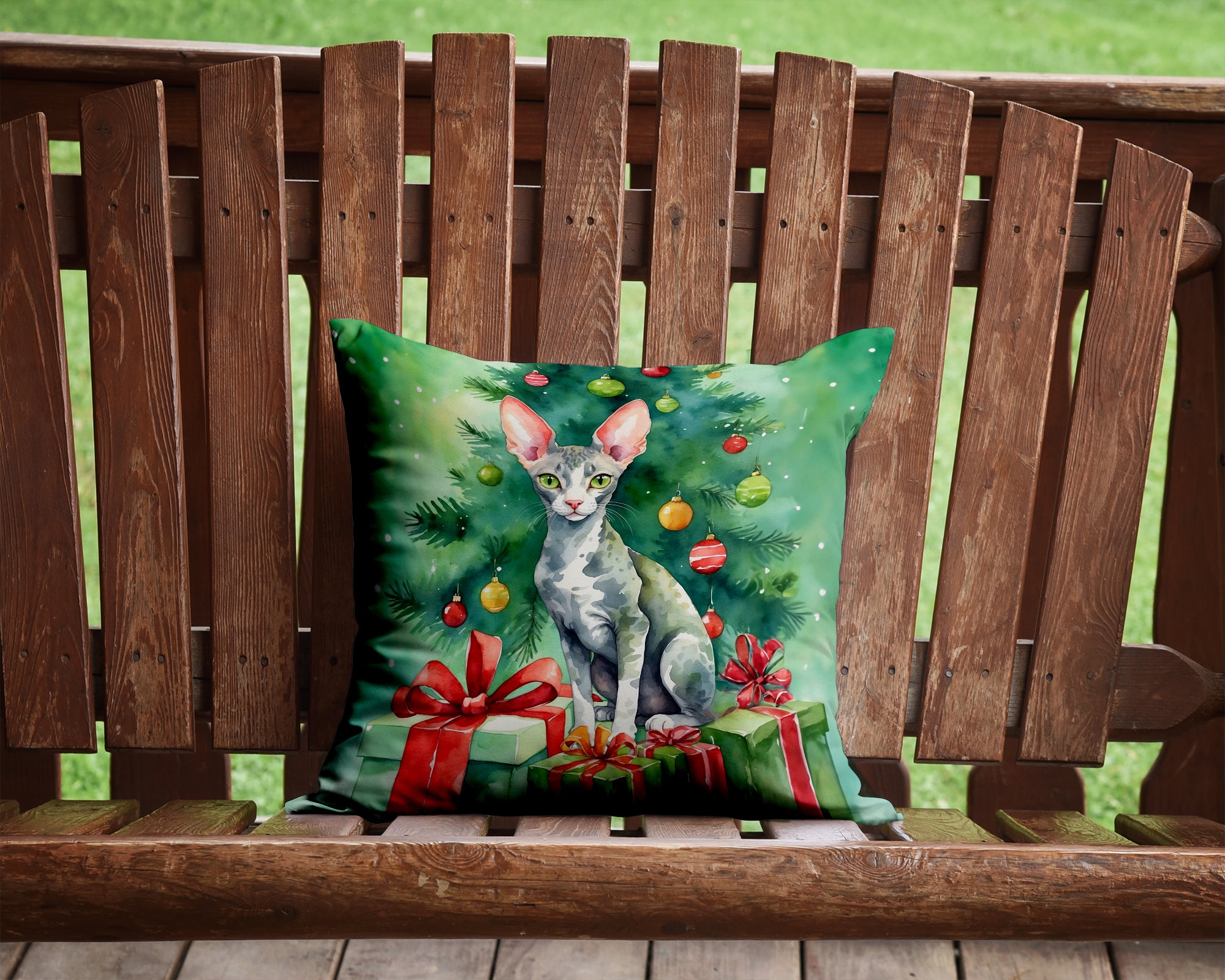 Buy this Cornish Rex Cat By the Christmas Tree Throw Pillow