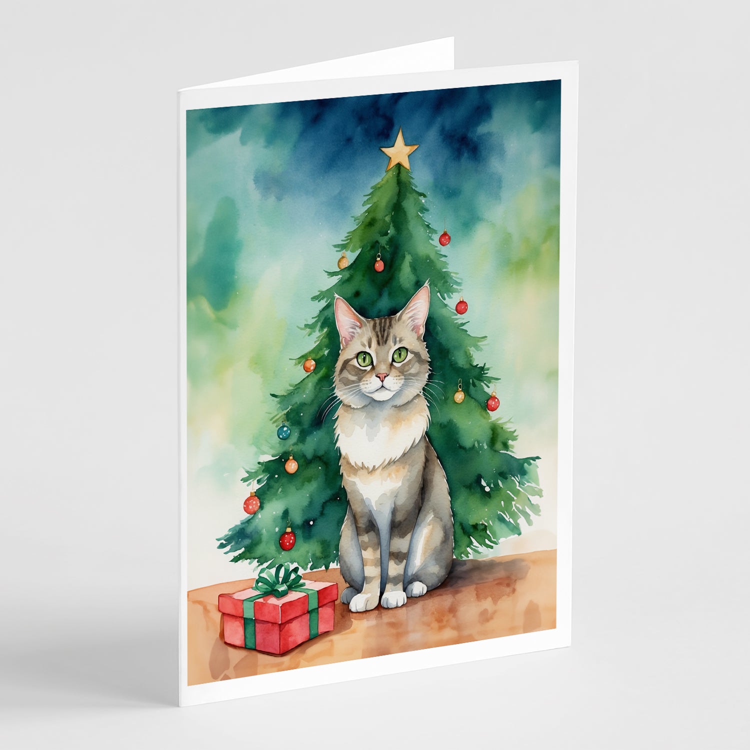 Buy this Dwelf Cat By the Christmas Tree Greeting Cards Pack of 8