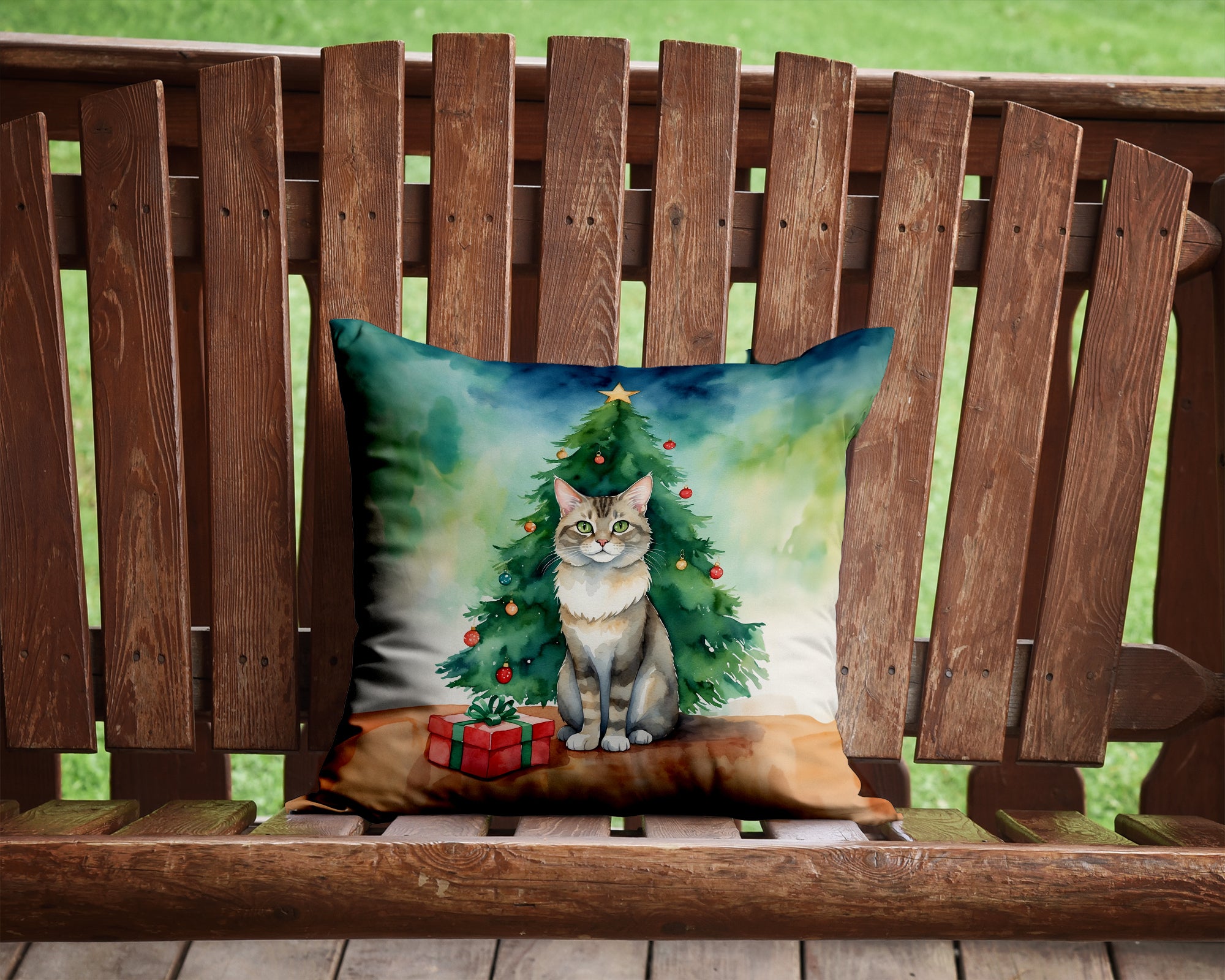 Buy this Dwelf Cat By the Christmas Tree Throw Pillow