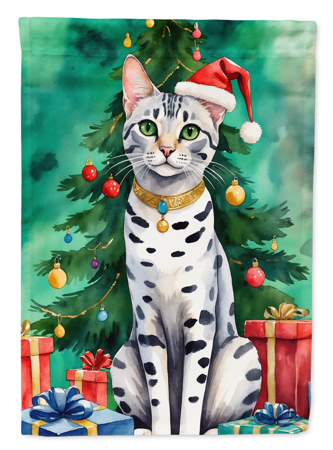 Buy this Egyptian Mau Cat By the Christmas Tree House Flag