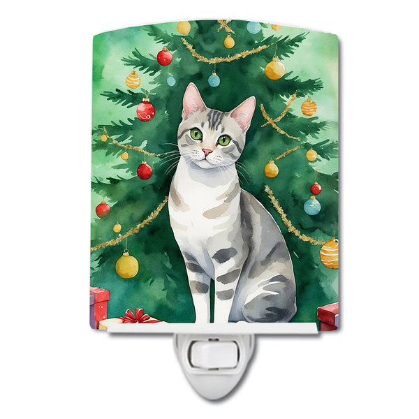 Buy this European Shorthair Cat By the Christmas Tree Ceramic Night Light