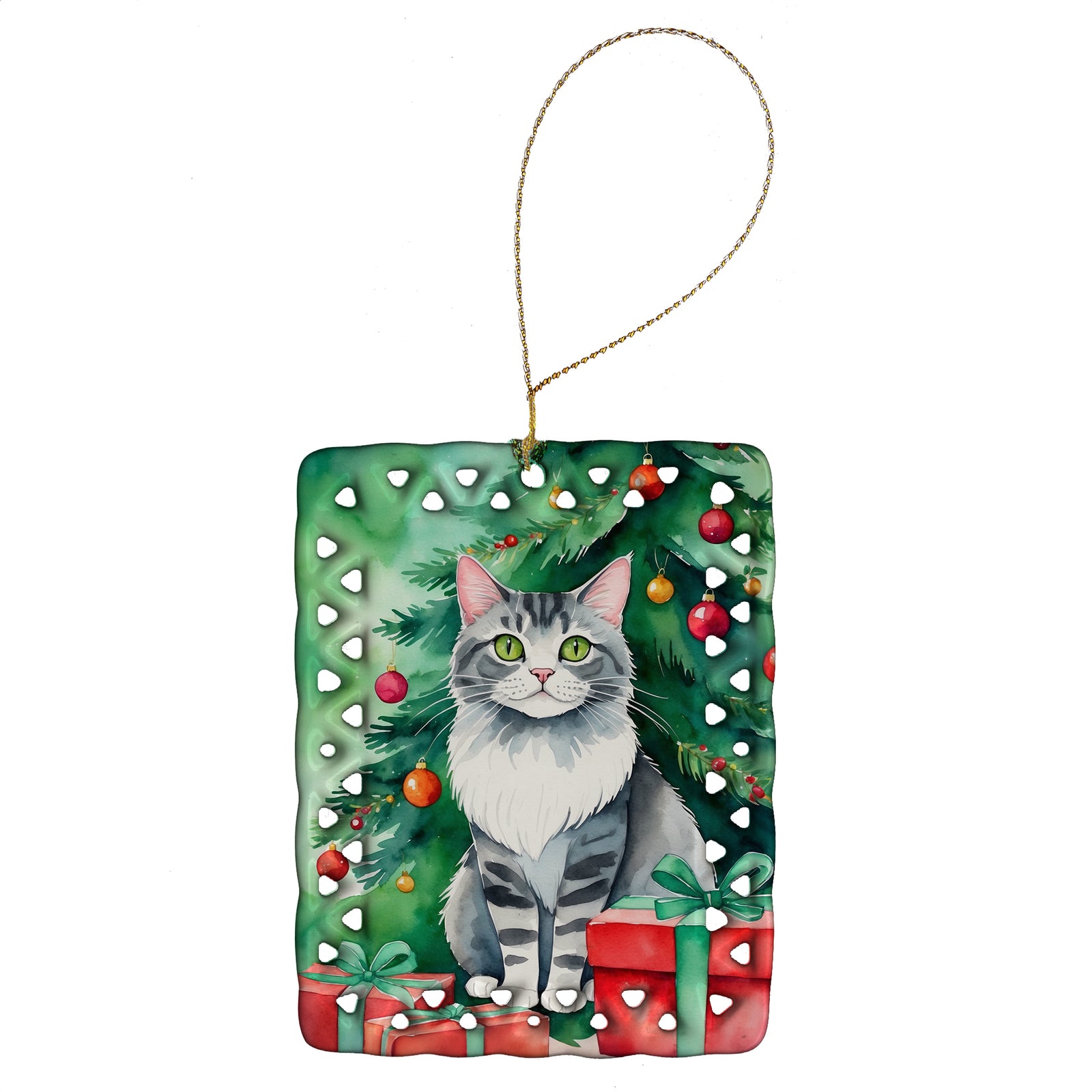 Buy this Foldex Exotic Fold Cat By the Christmas Tree Porcelain Ornament