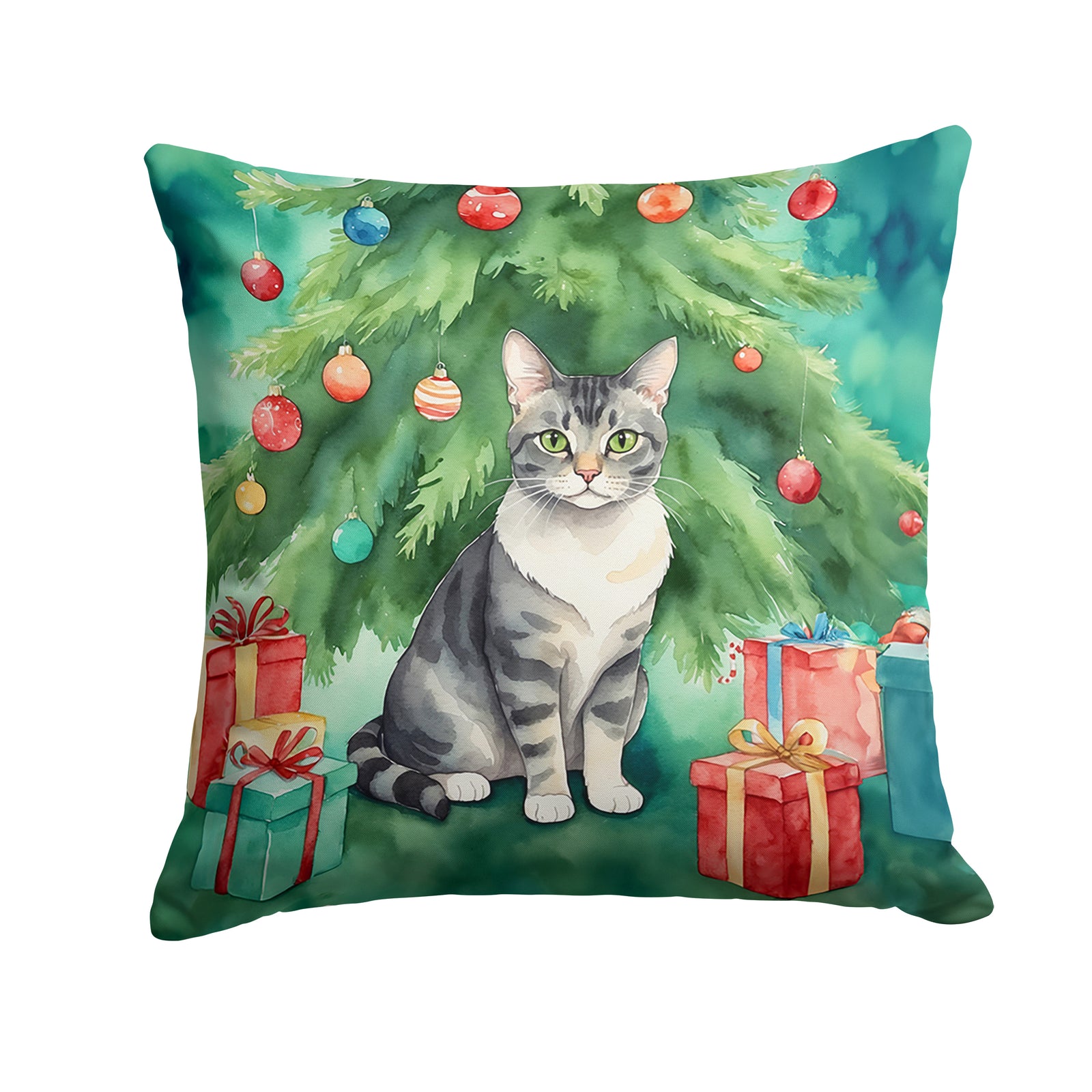 Buy this German Rex Cat By the Christmas Tree Throw Pillow