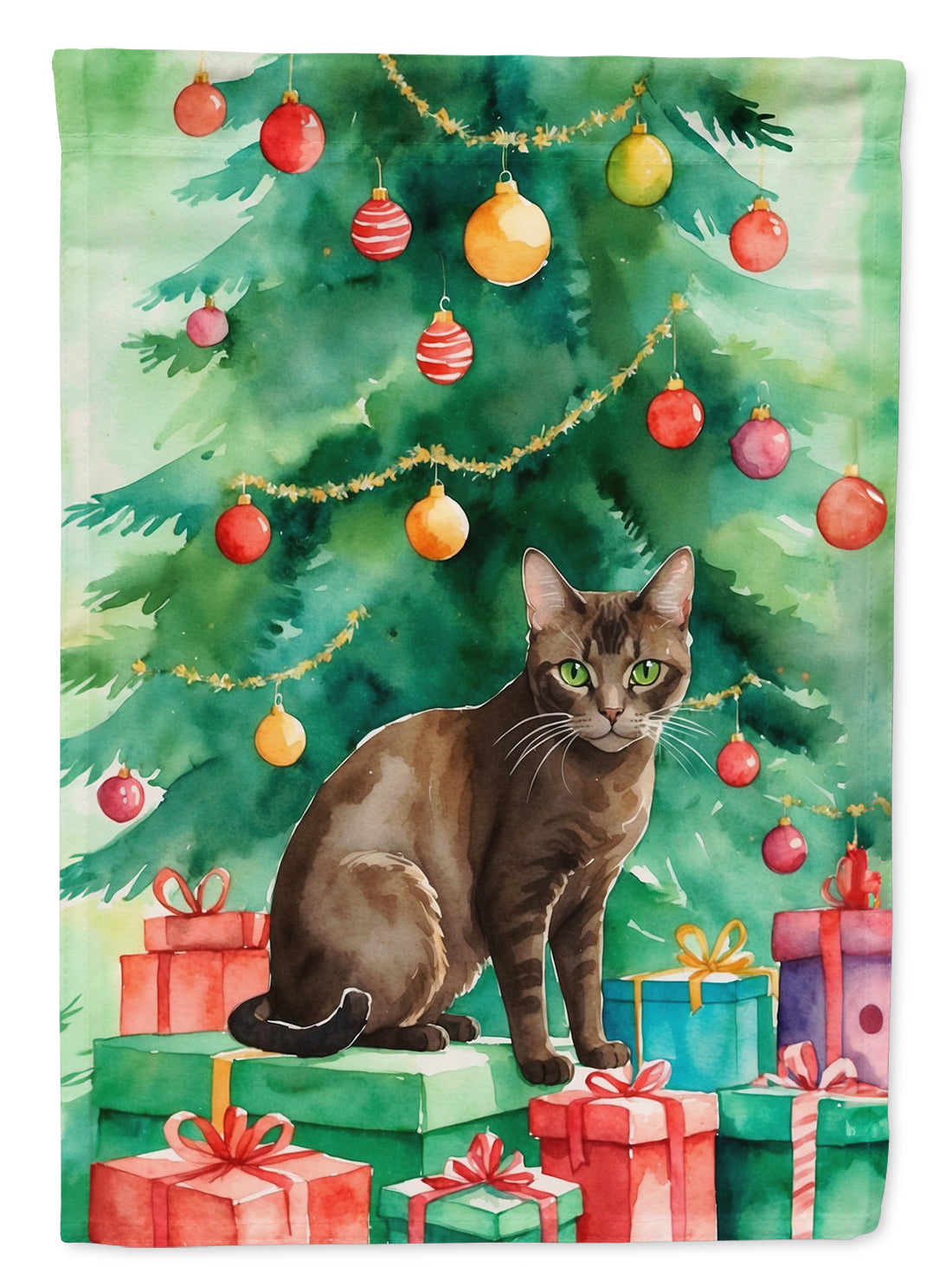 Buy this Havana Brown Cat By the Christmas Tree Garden Flag