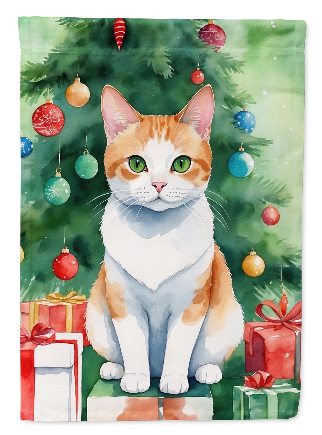 Buy this Japanese Bobtail Cat By the Christmas Tree House Flag