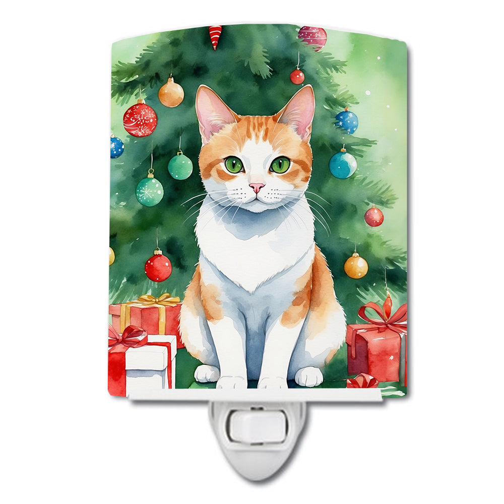 Buy this Japanese Bobtail Cat By the Christmas Tree Ceramic Night Light