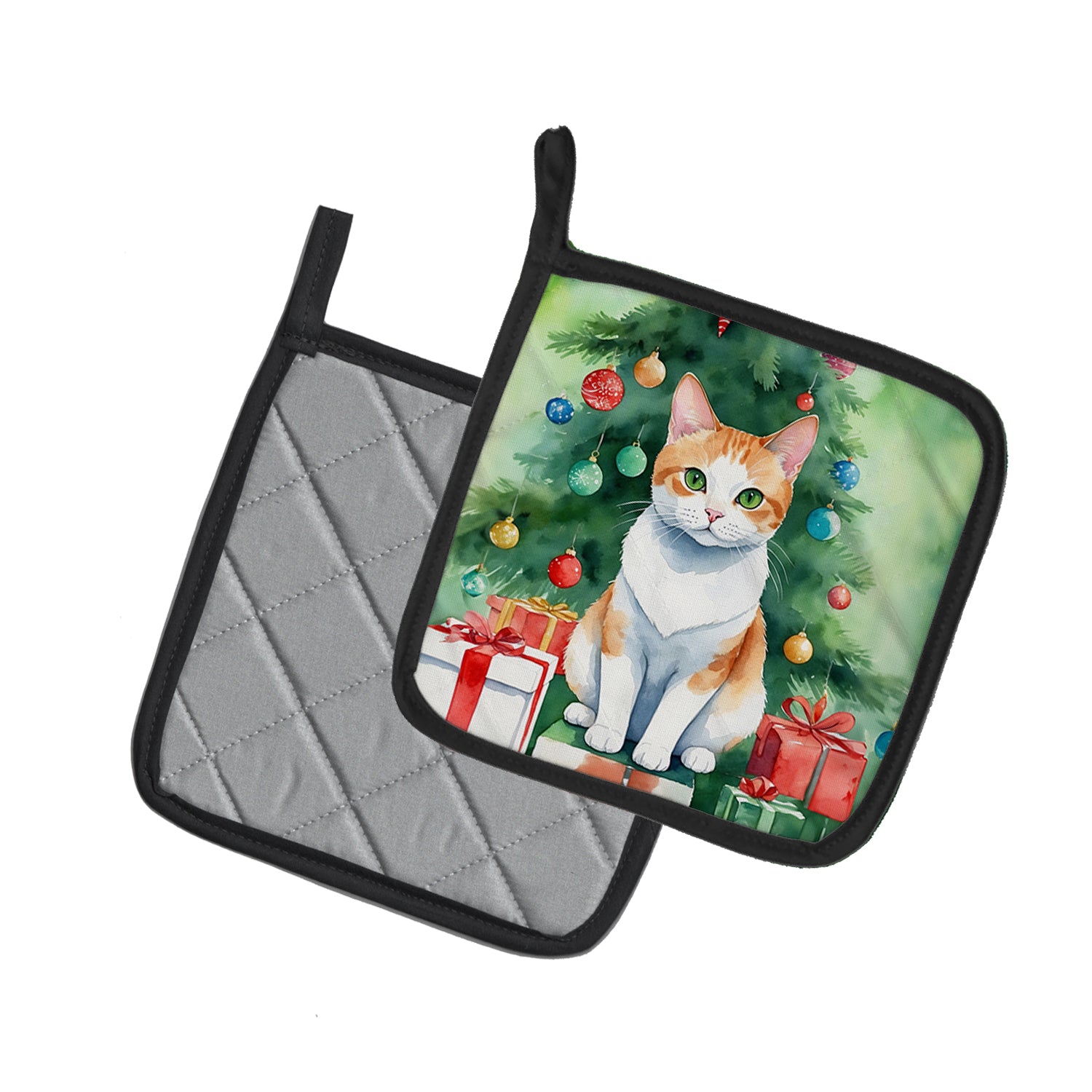 Buy this Japanese Bobtail Cat By the Christmas Tree Pair of Pot Holders