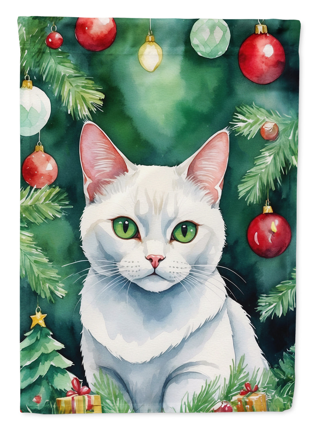 Buy this Khao Manee Cat By the Christmas Tree House Flag