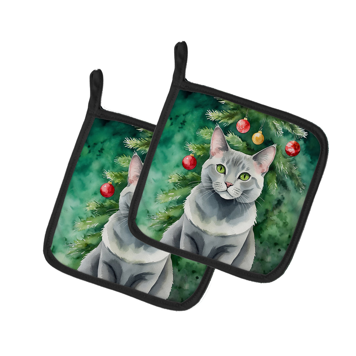 Buy this Korat Cat By the Christmas Tree Pair of Pot Holders