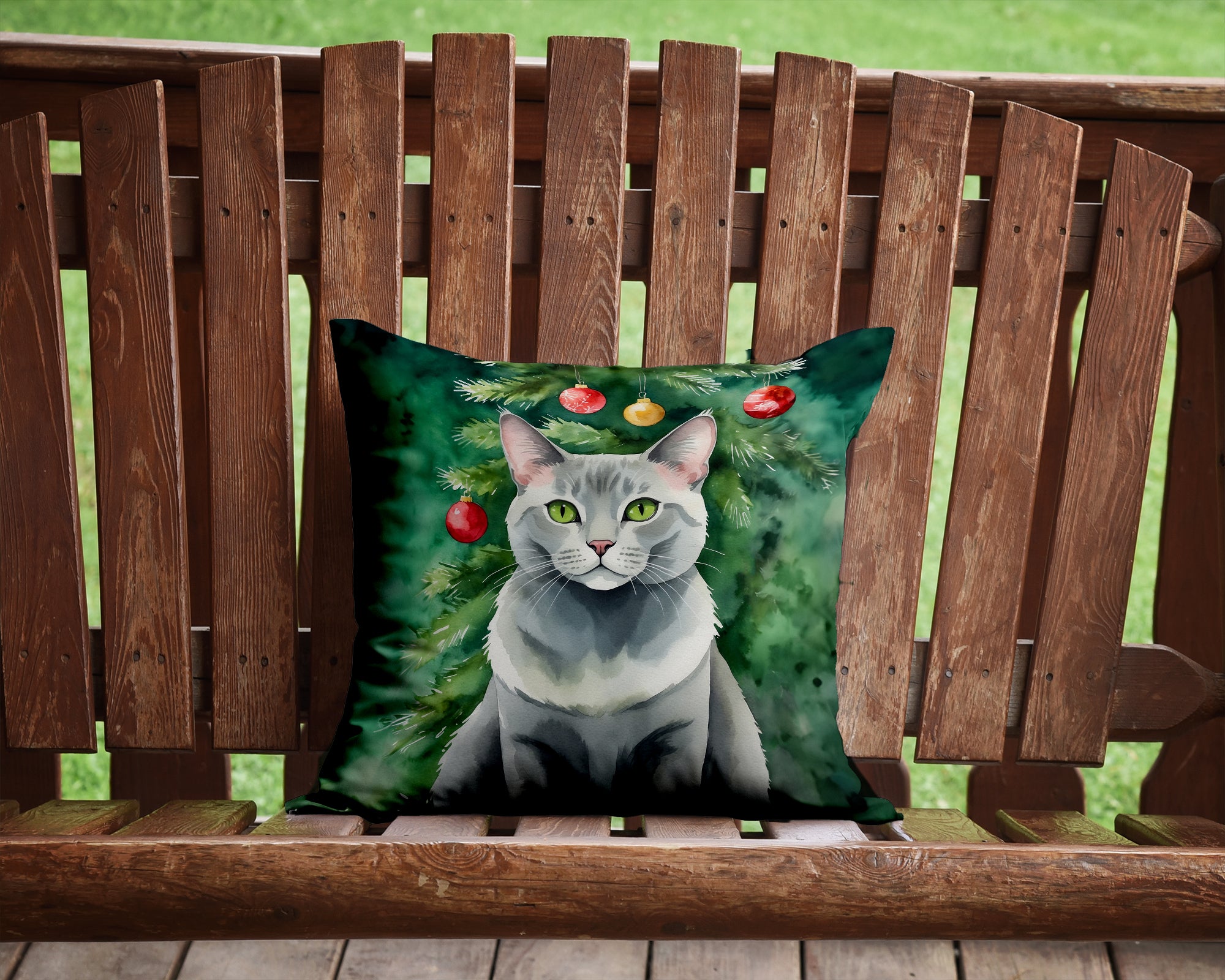 Buy this Korat Cat By the Christmas Tree Throw Pillow