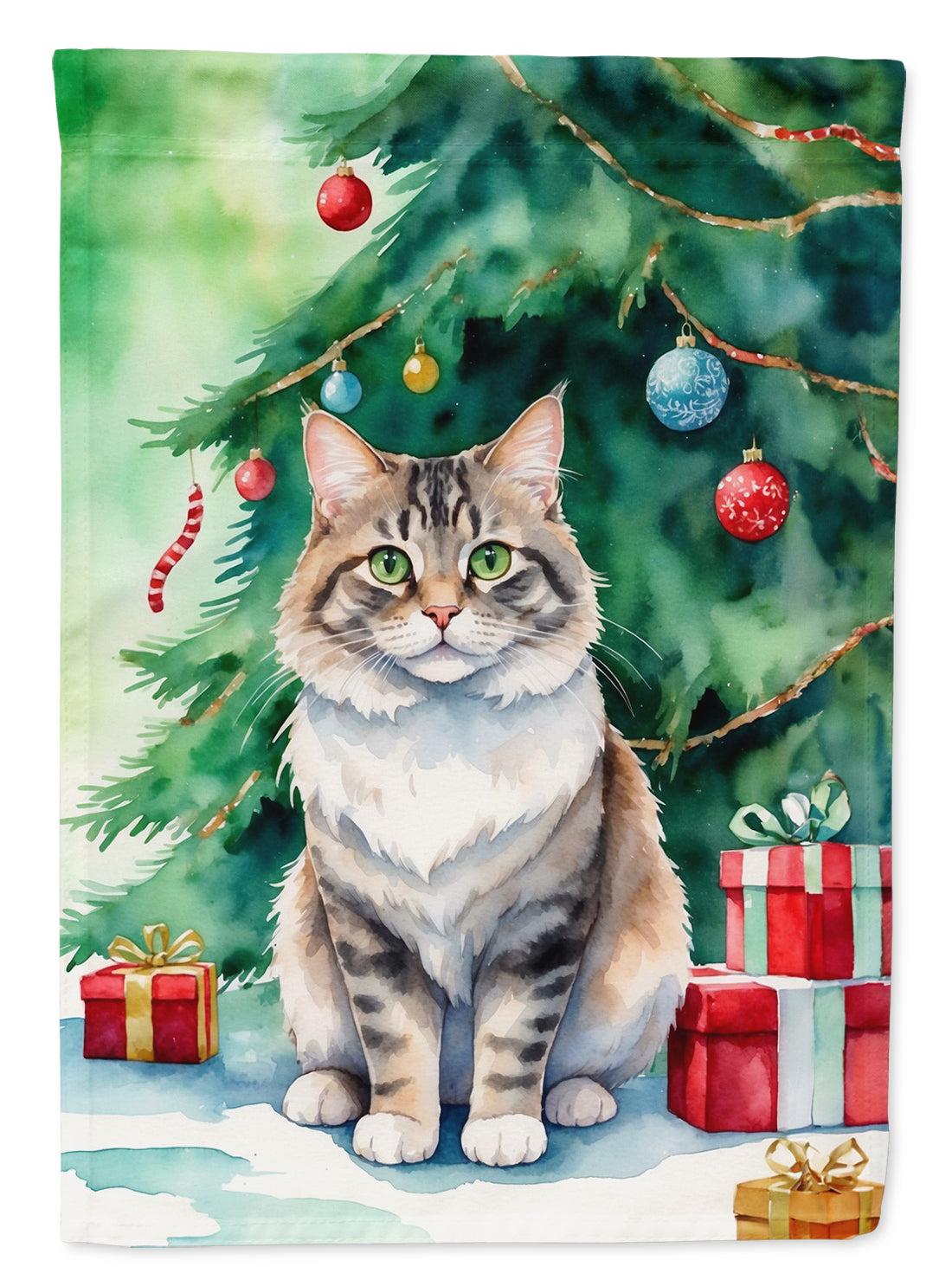 Buy this Kurilian Bobtail Cat By the Christmas Tree Garden Flag