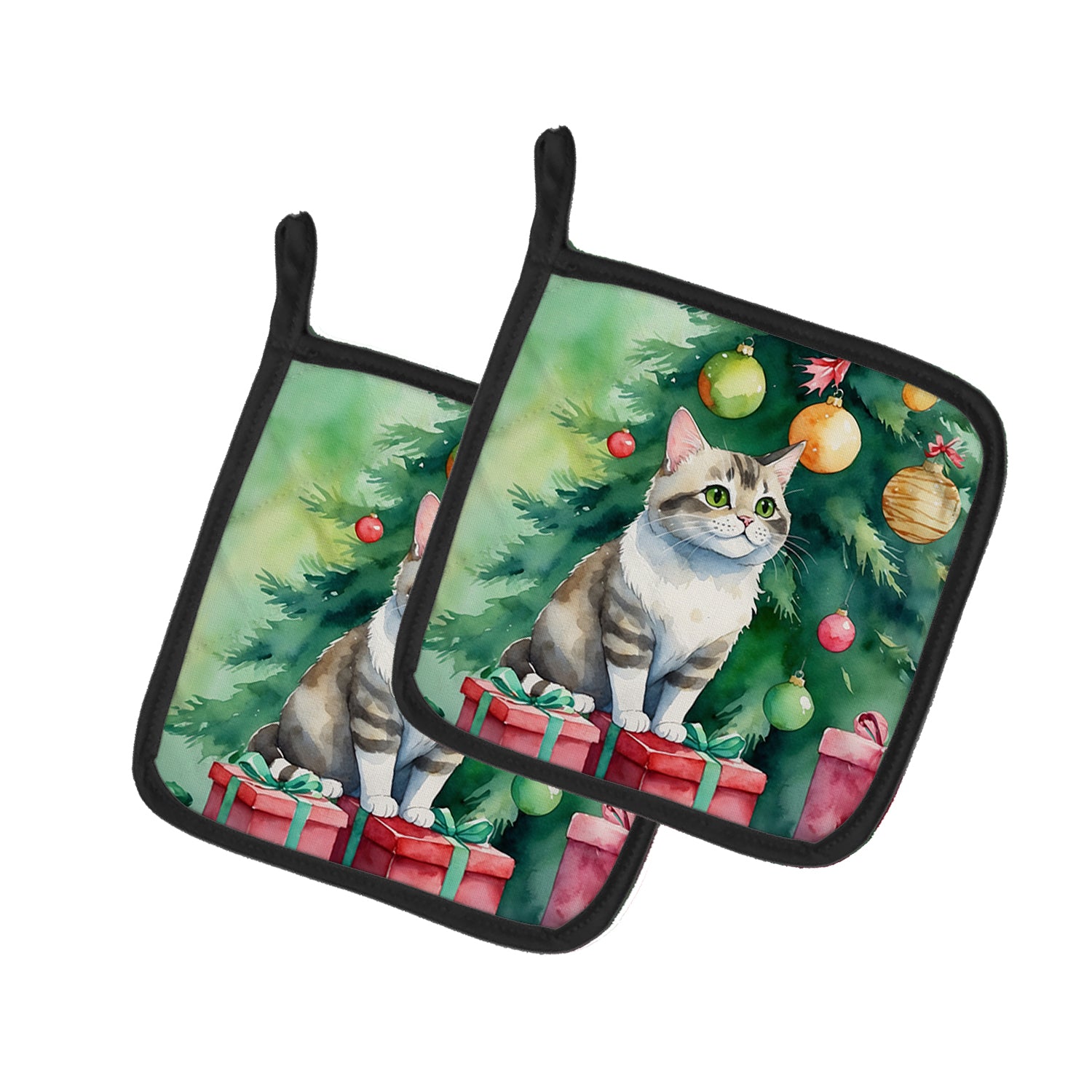 Buy this Li Hua Cat By the Christmas Tree Pair of Pot Holders