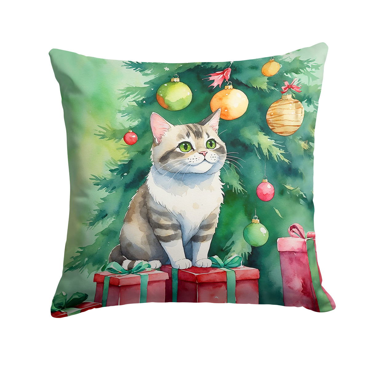 Buy this Li Hua Cat By the Christmas Tree Throw Pillow