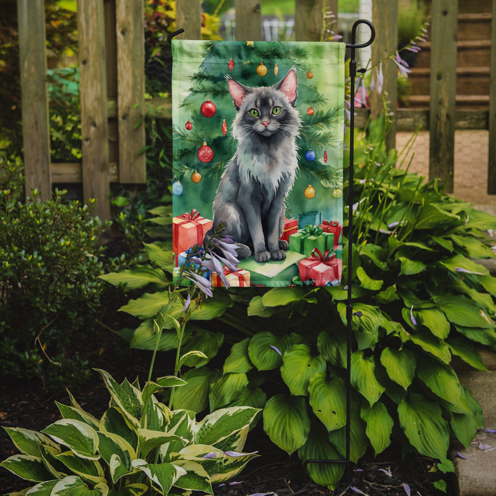 Lykoi Cat By the Christmas Tree Garden Flag