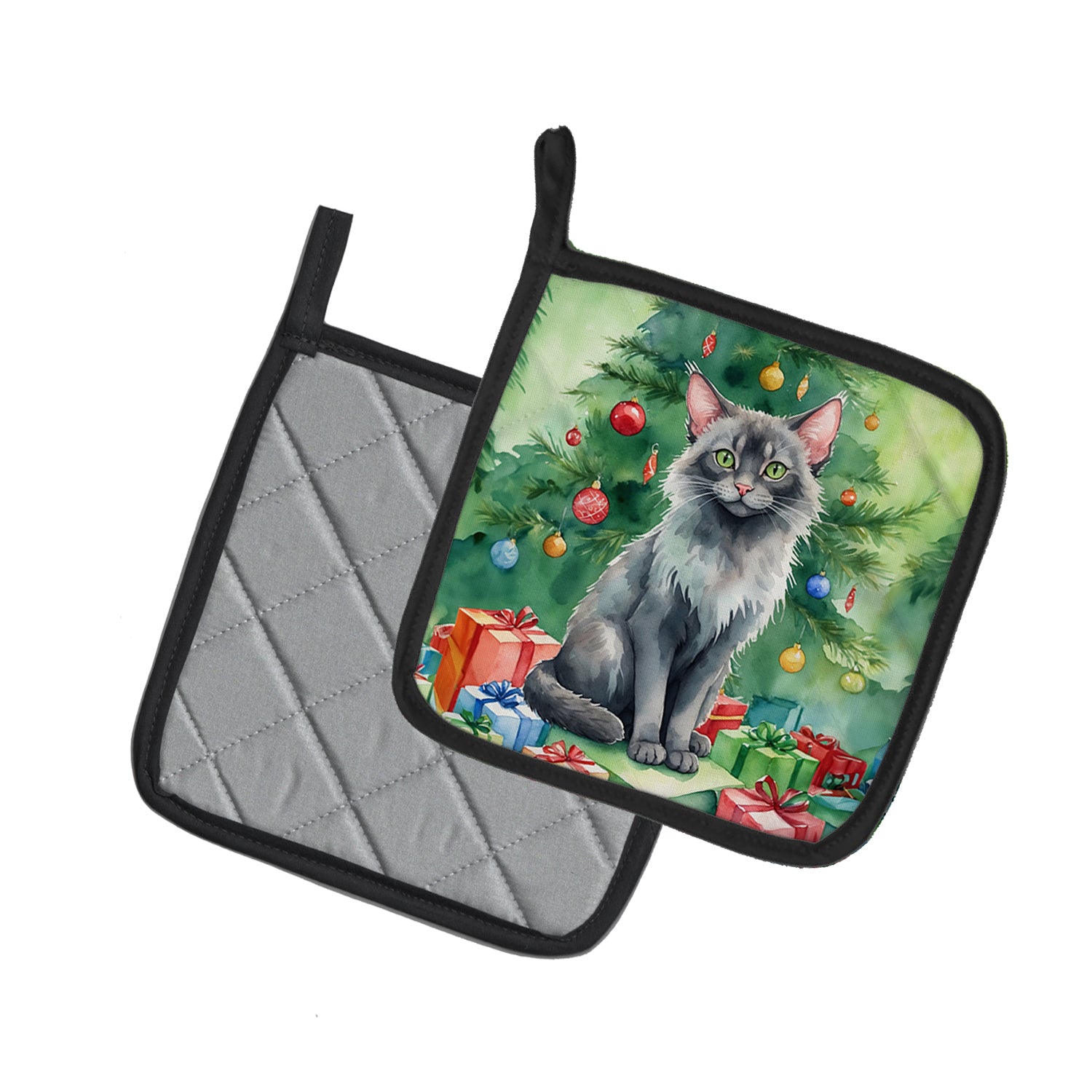 Buy this Lykoi Cat By the Christmas Tree Pair of Pot Holders