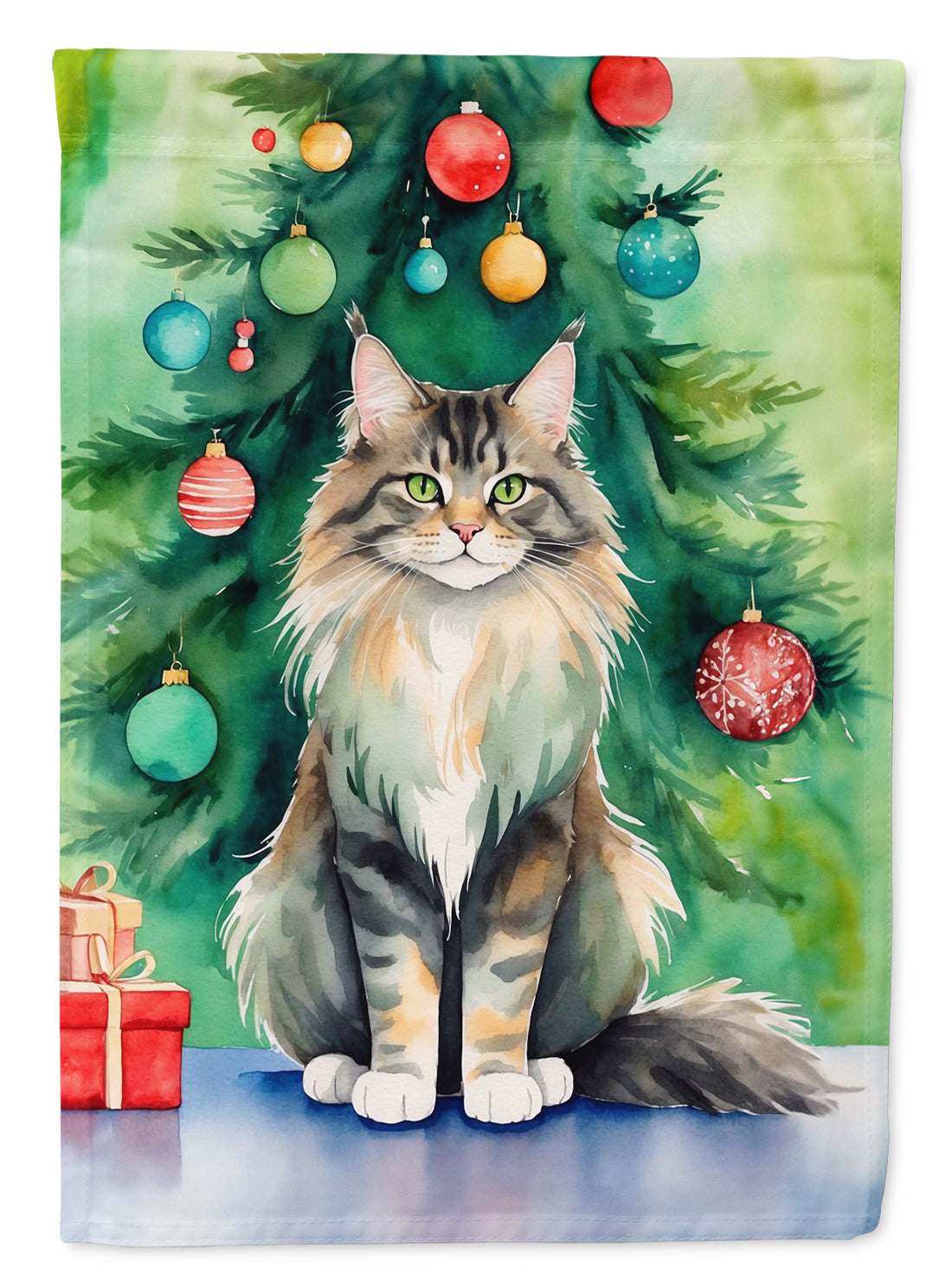 Buy this MaineCoon Cat By the Christmas Tree House Flag