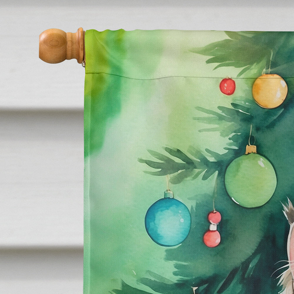 MaineCoon Cat By the Christmas Tree House Flag