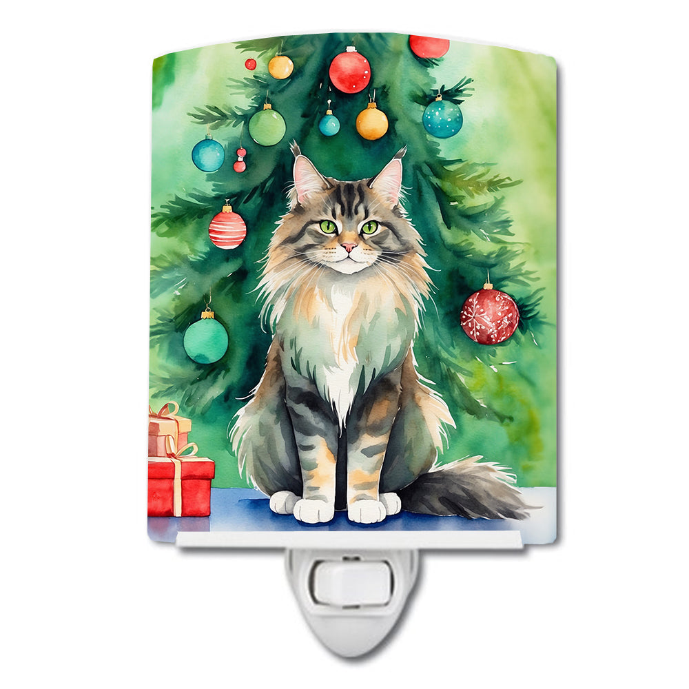 Buy this MaineCoon Cat By the Christmas Tree Ceramic Night Light