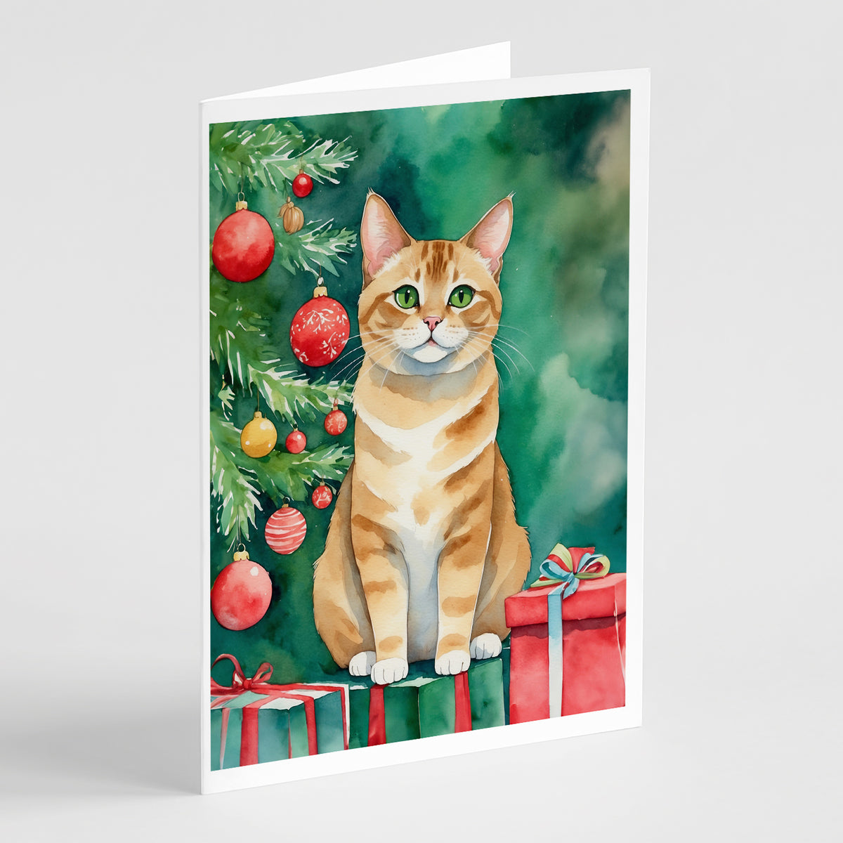 Buy this Malayan Cat By the Christmas Tree Greeting Cards Pack of 8