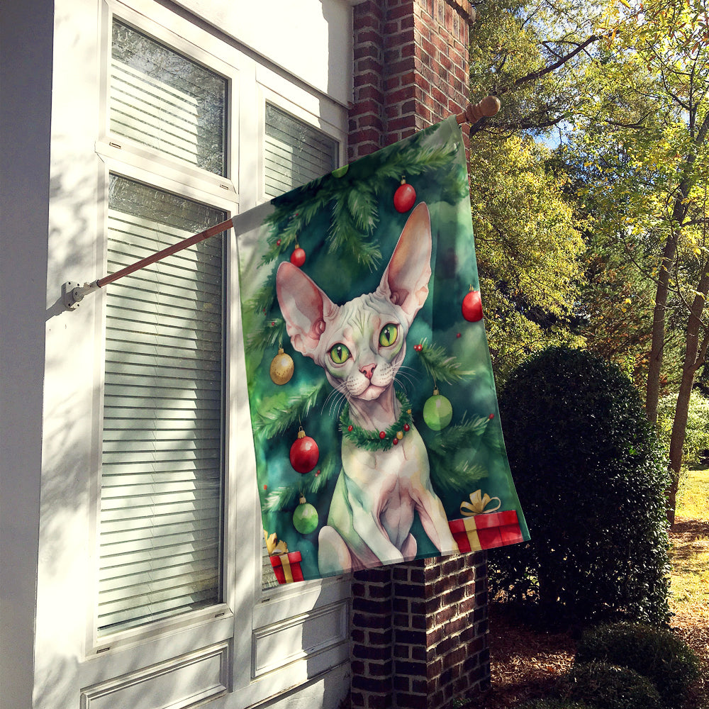 Minskin Cat By the Christmas Tree House Flag