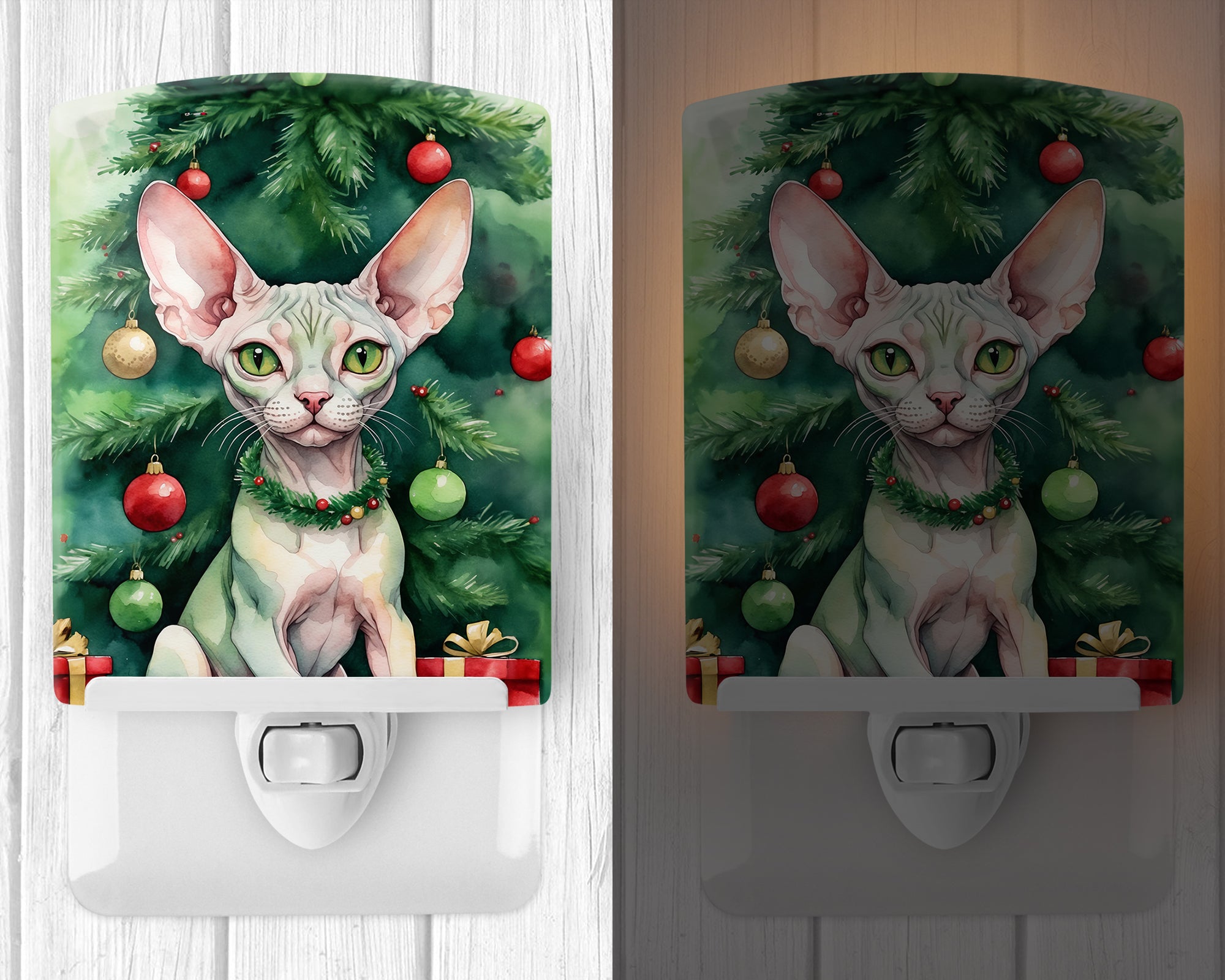 Buy this Minskin Cat By the Christmas Tree Ceramic Night Light