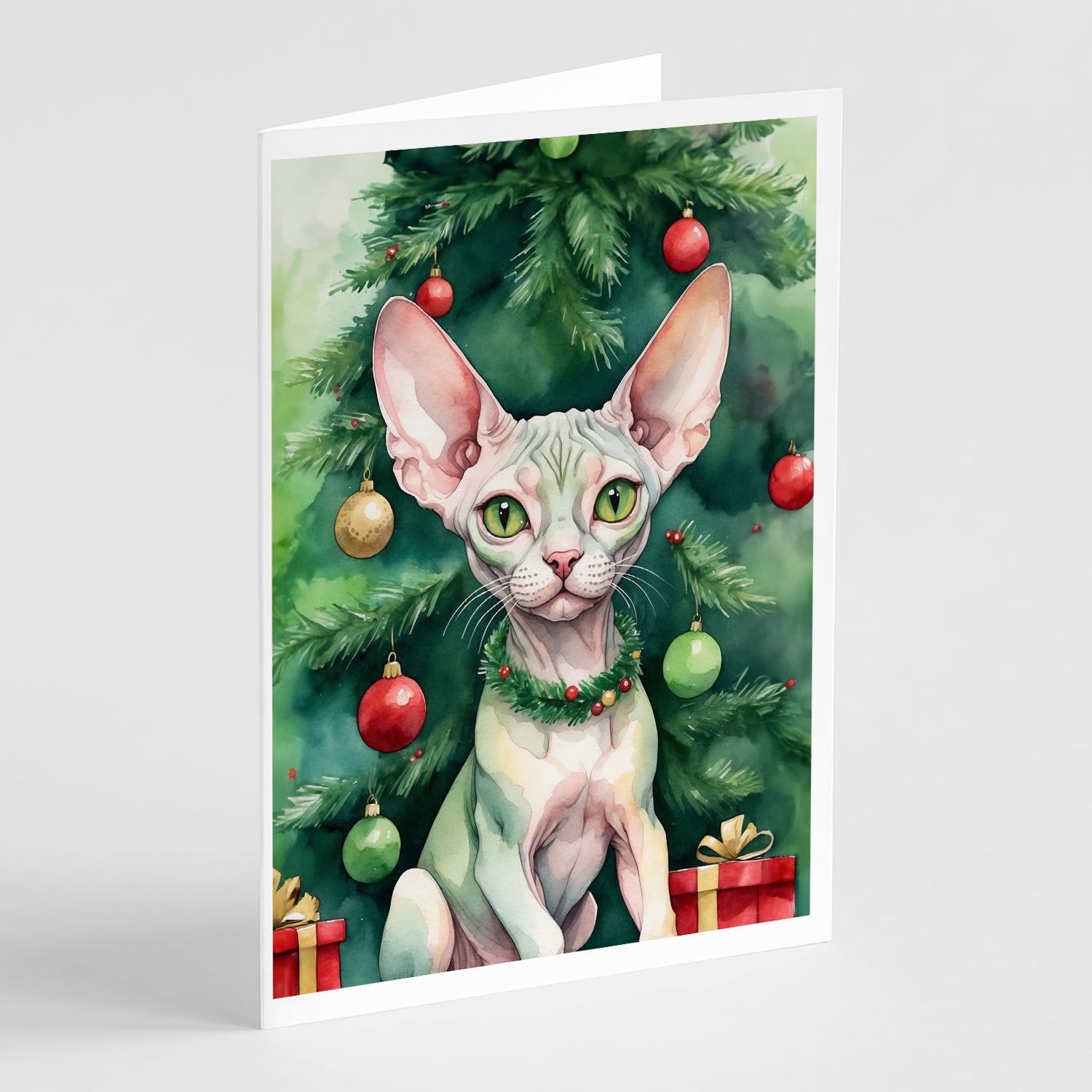 Buy this Minskin Cat By the Christmas Tree Greeting Cards Pack of 8