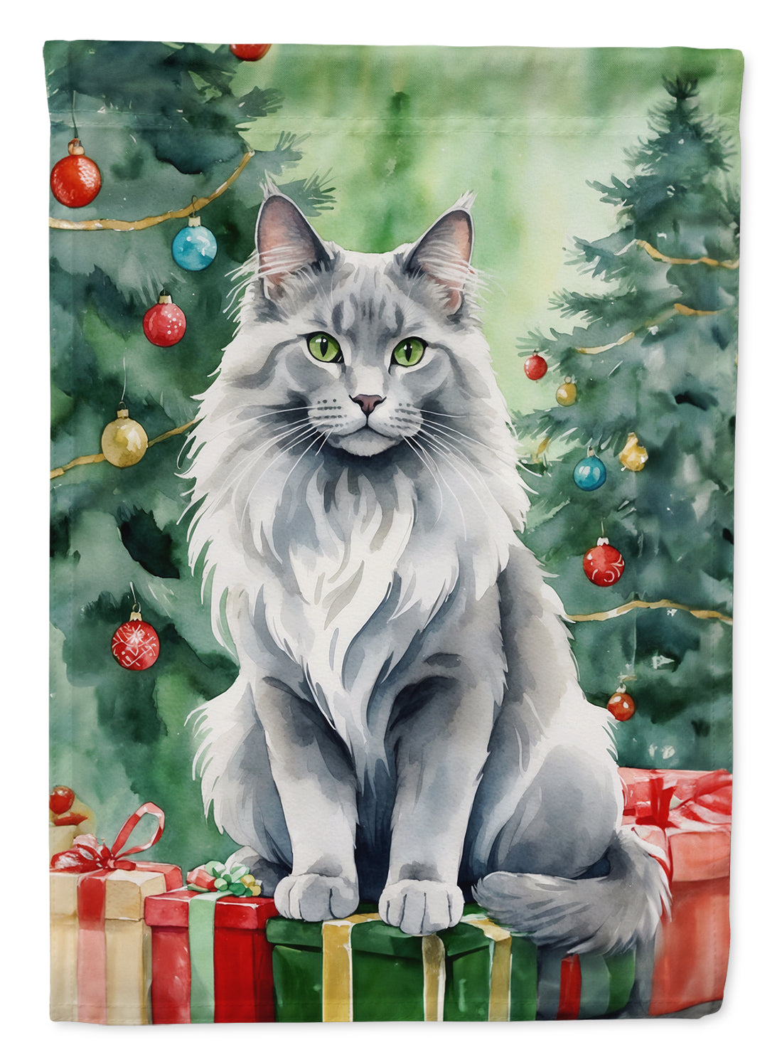 Buy this Nebelung Cat By the Christmas Tree Garden Flag