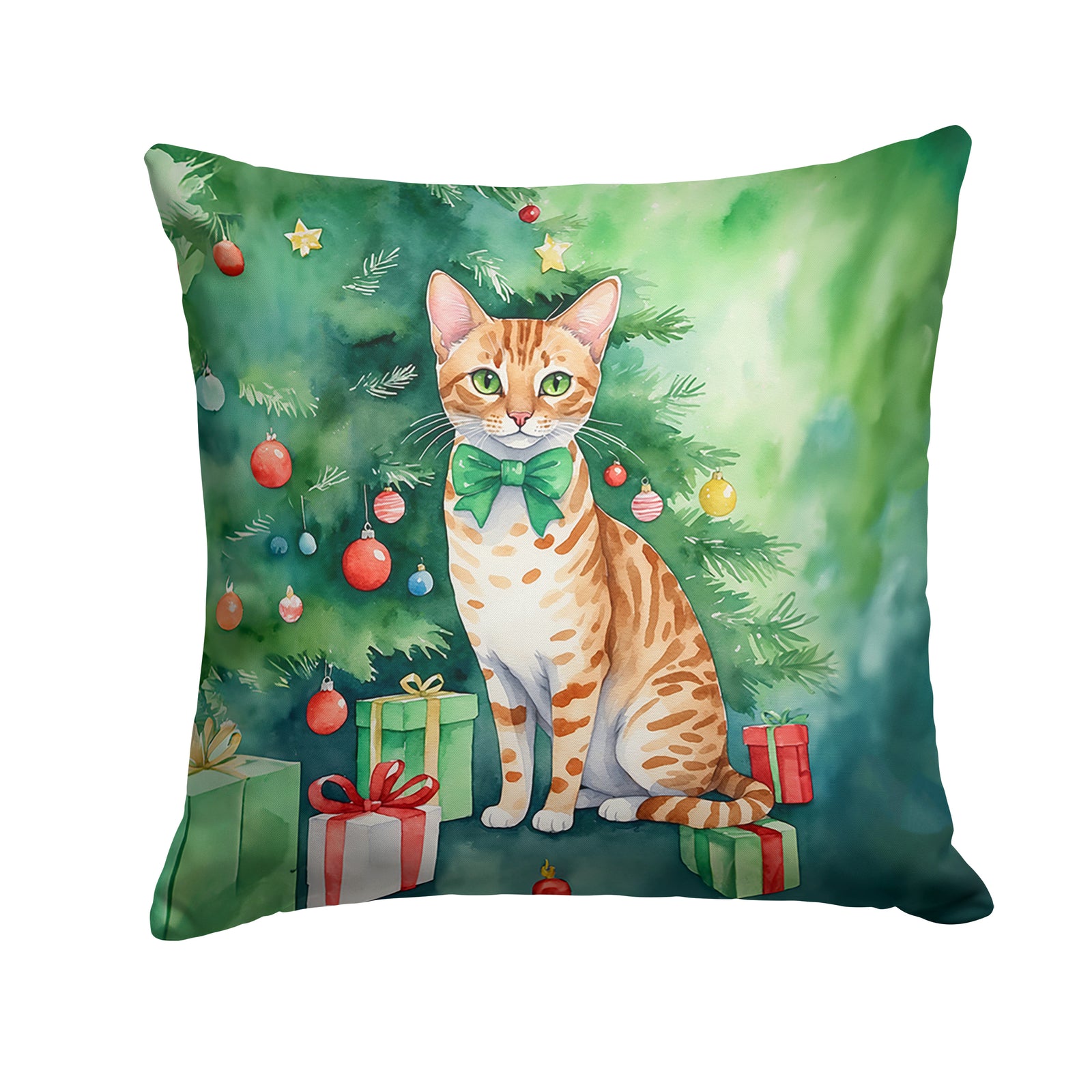 Buy this Ocicat Cat By the Christmas Tree Throw Pillow